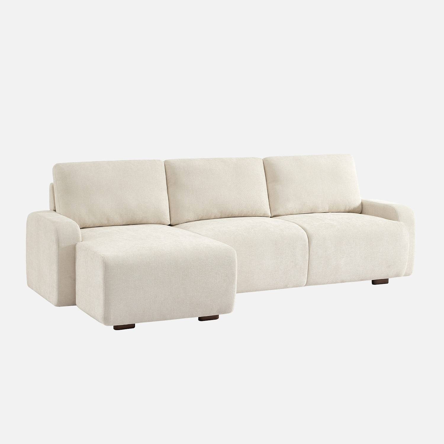 Canapé d'angle gauche 3 places tissu blanc cassé