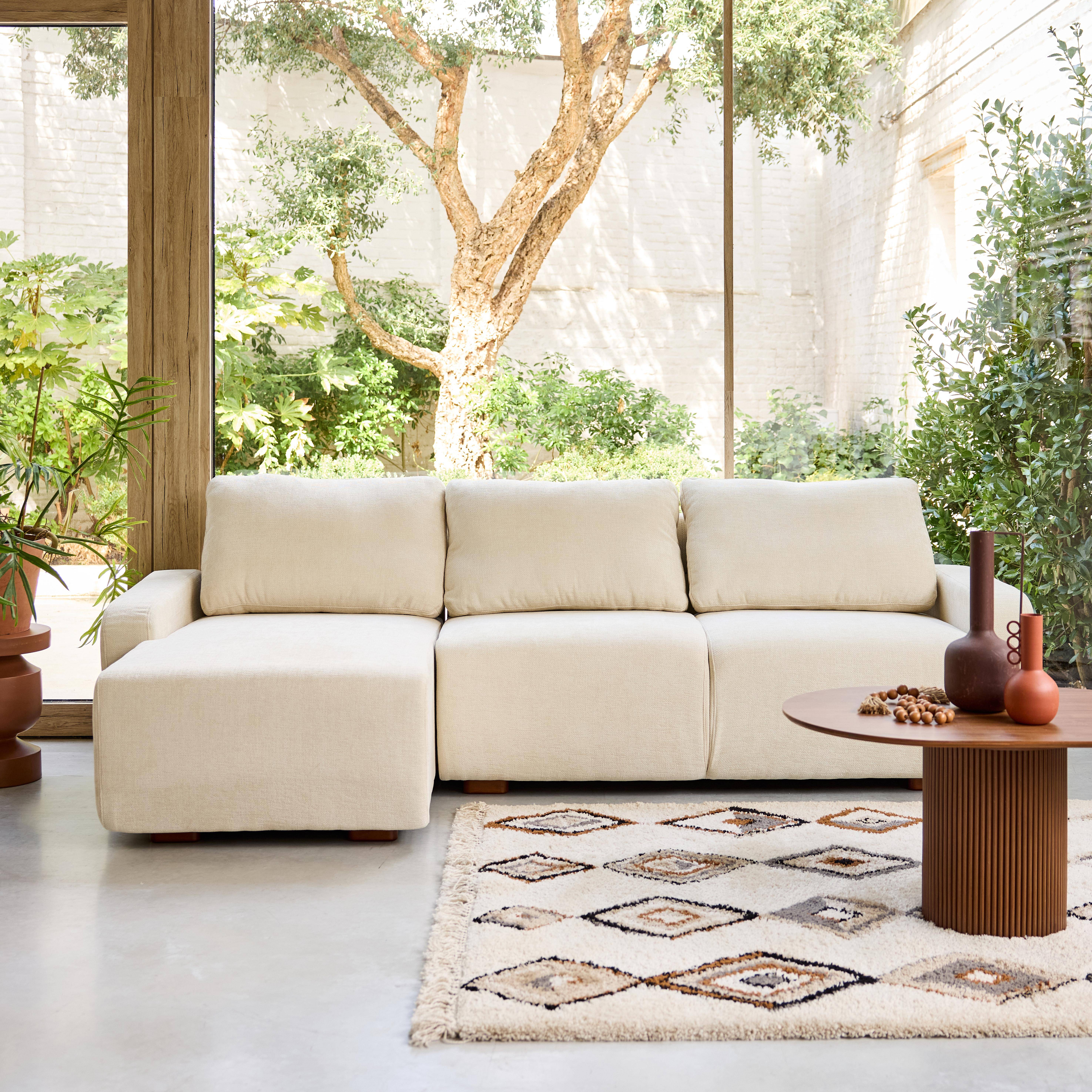 Canapé d'angle gauche 3 places tissu blanc cassé L 260 x P 88 / 139cm / x H 87cm - Dany Photo1