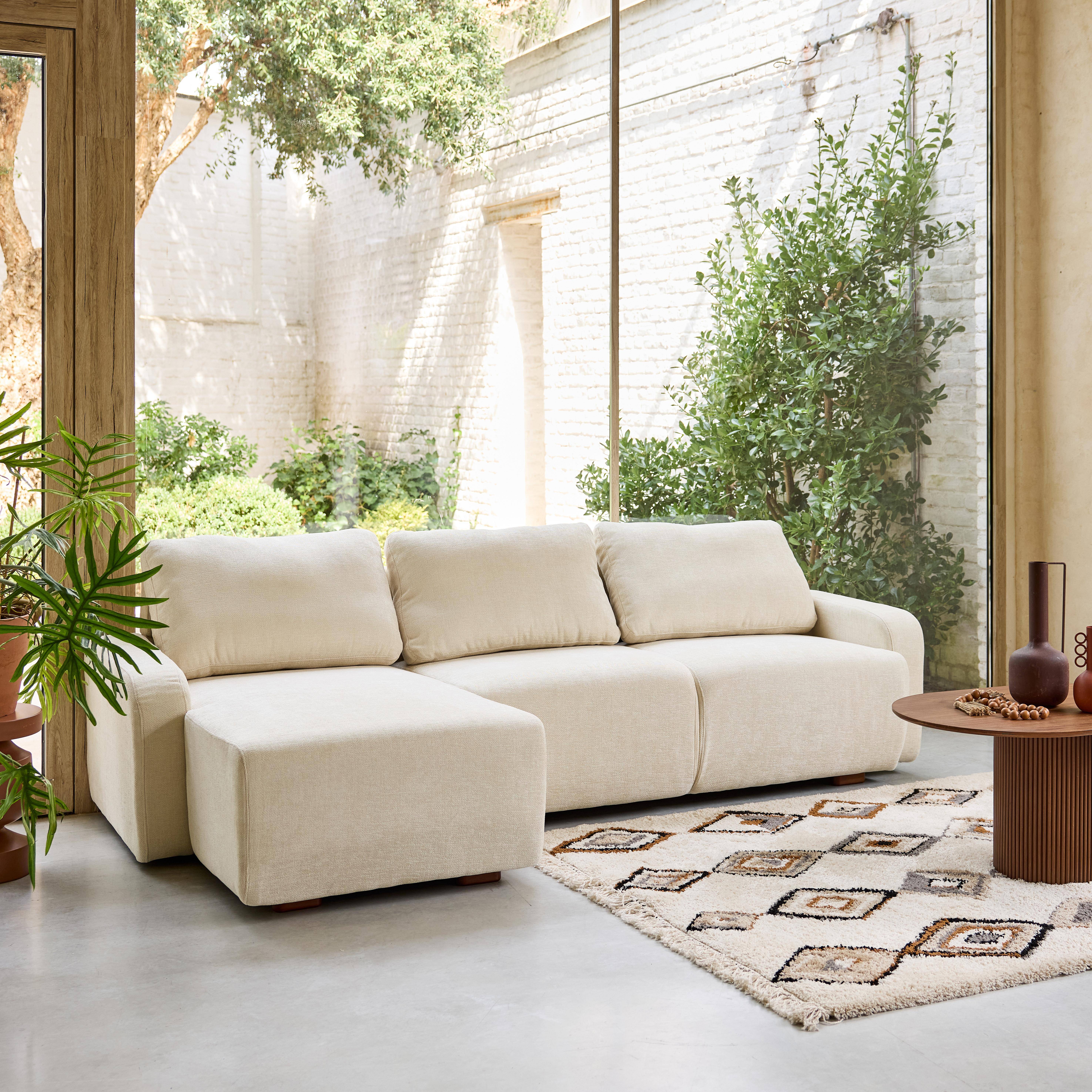 Canapé d'angle gauche 3 places tissu blanc cassé L 260 x P 88 / 139cm / x H 87cm - Dany,sweeek,Photo2