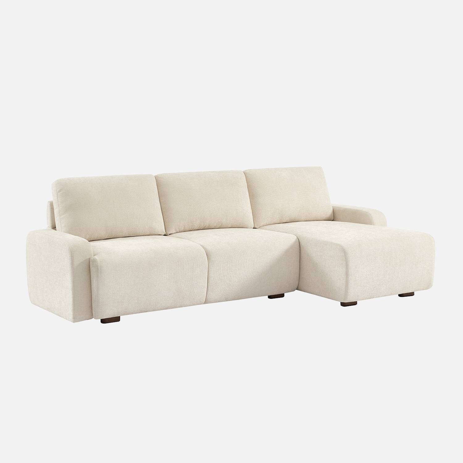 Canapé d'angle gauche 3 places tissu blanc cassé