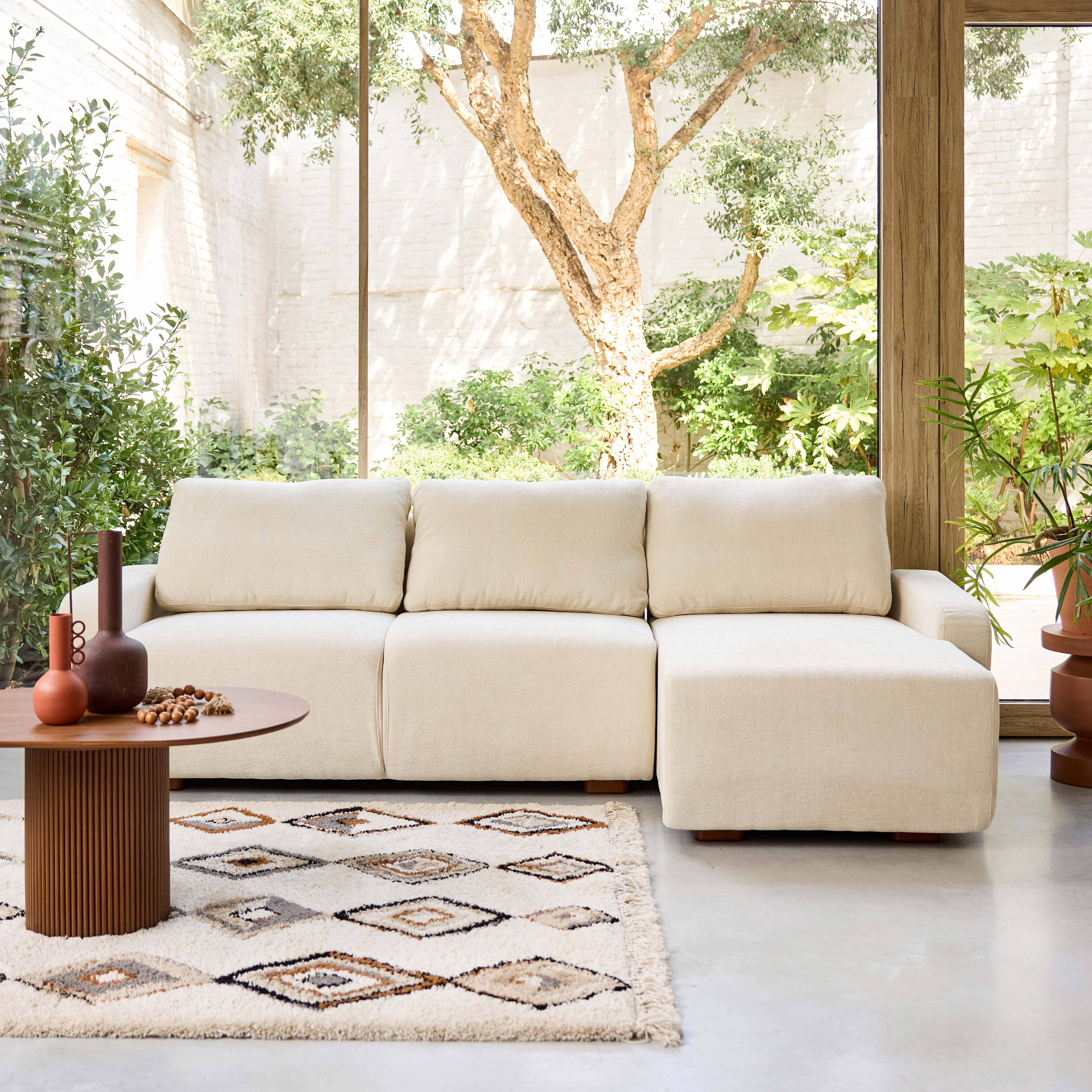 3-Sitzer Ecksofa Recamiere rechts mit Stoffbezug in antikweiß B 260 x T 88 / 139 x H 87 cm - Dany Photo1