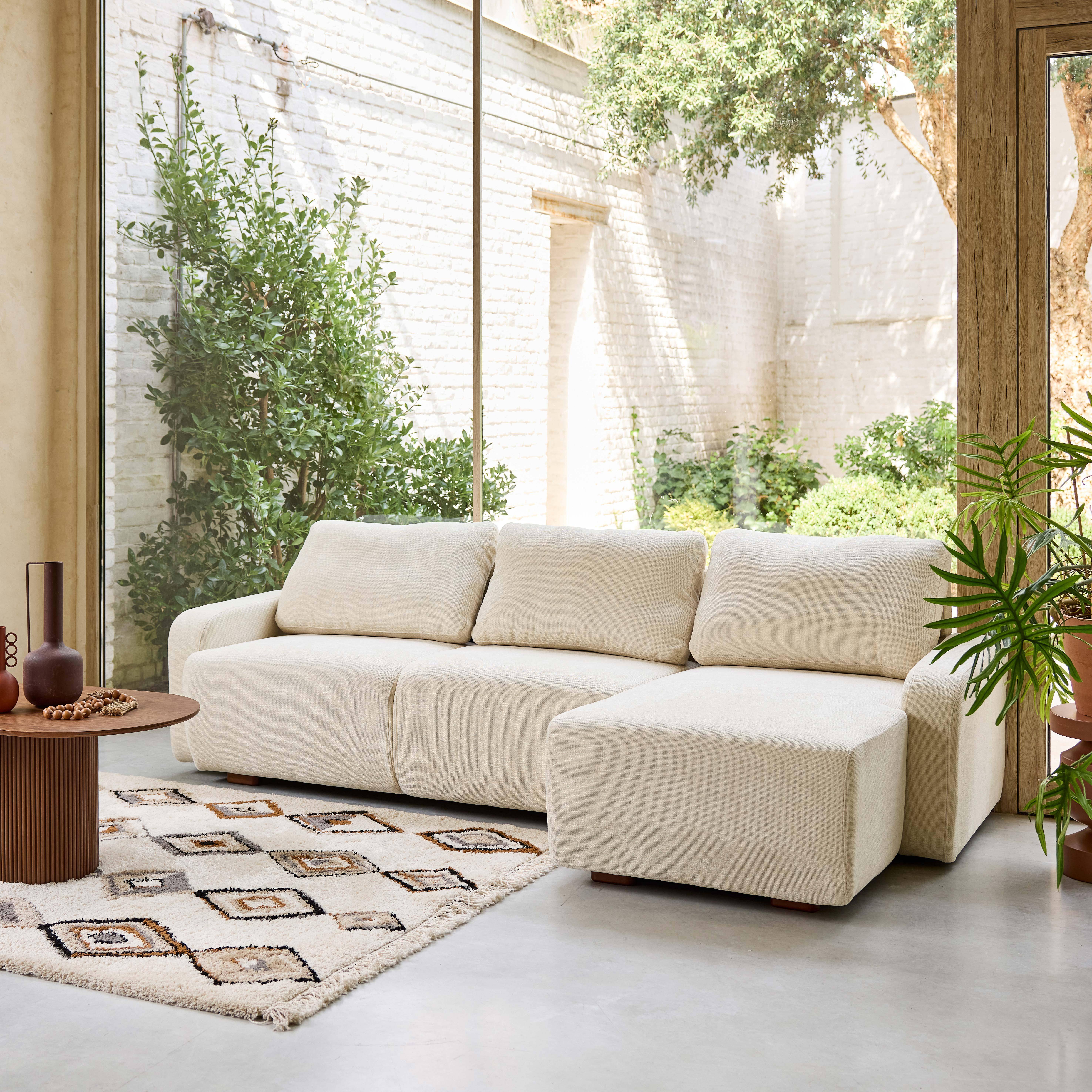 3-Sitzer Ecksofa Recamiere rechts mit Stoffbezug in antikweiß B 260 x T 88 / 139 x H 87 cm - Dany,sweeek,Photo2