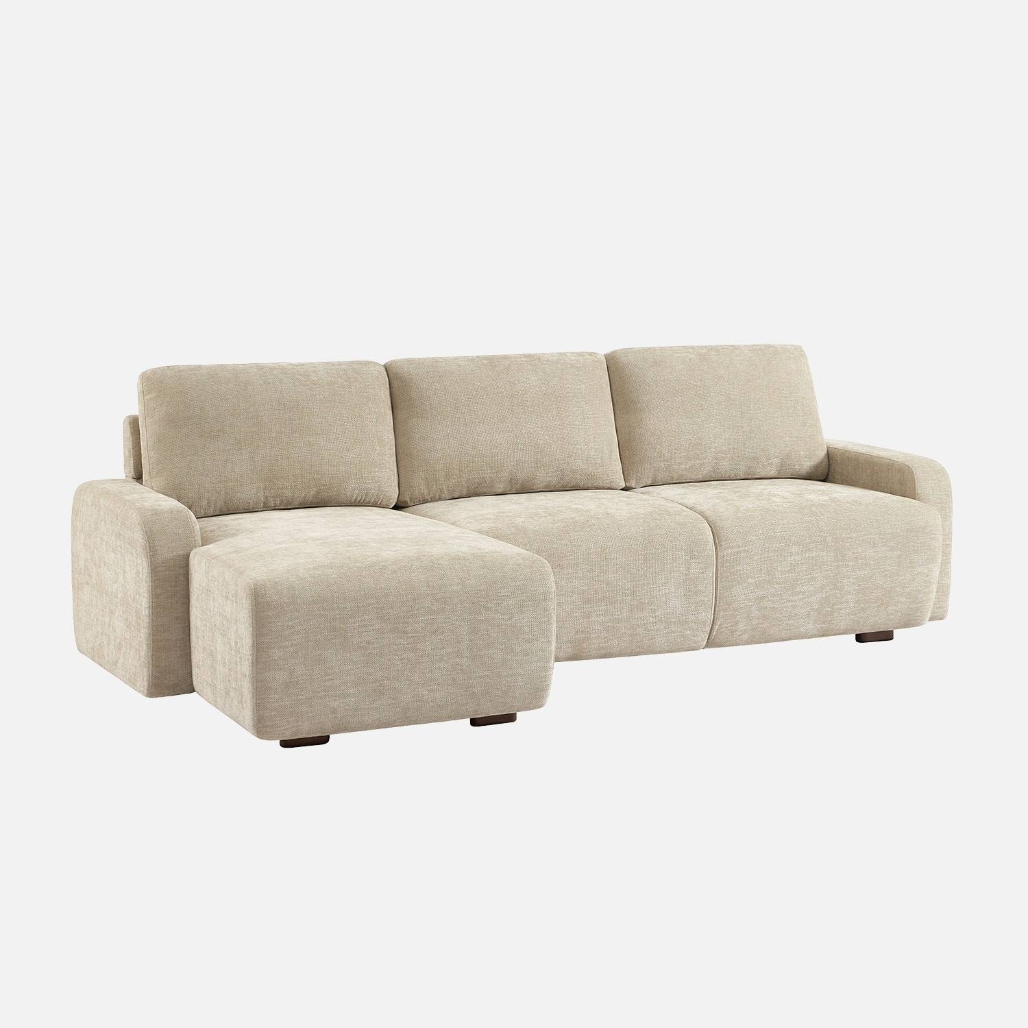 Canapé d'angle gauche 3 places tissu beige