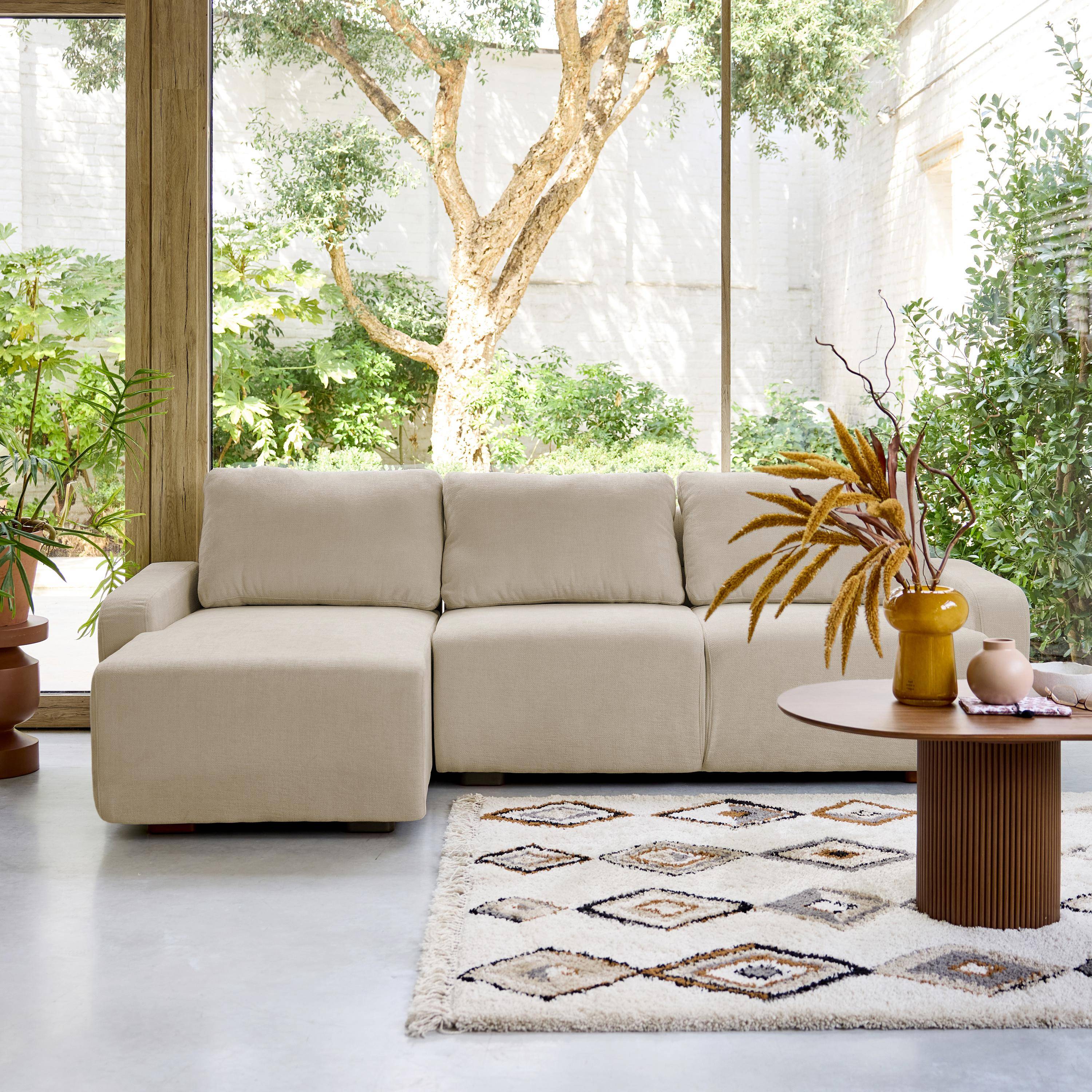 Canapé d'angle gauche 3 places tissu beige L 260 x P 88 / 139cm / x H 87cm - Dany Photo1