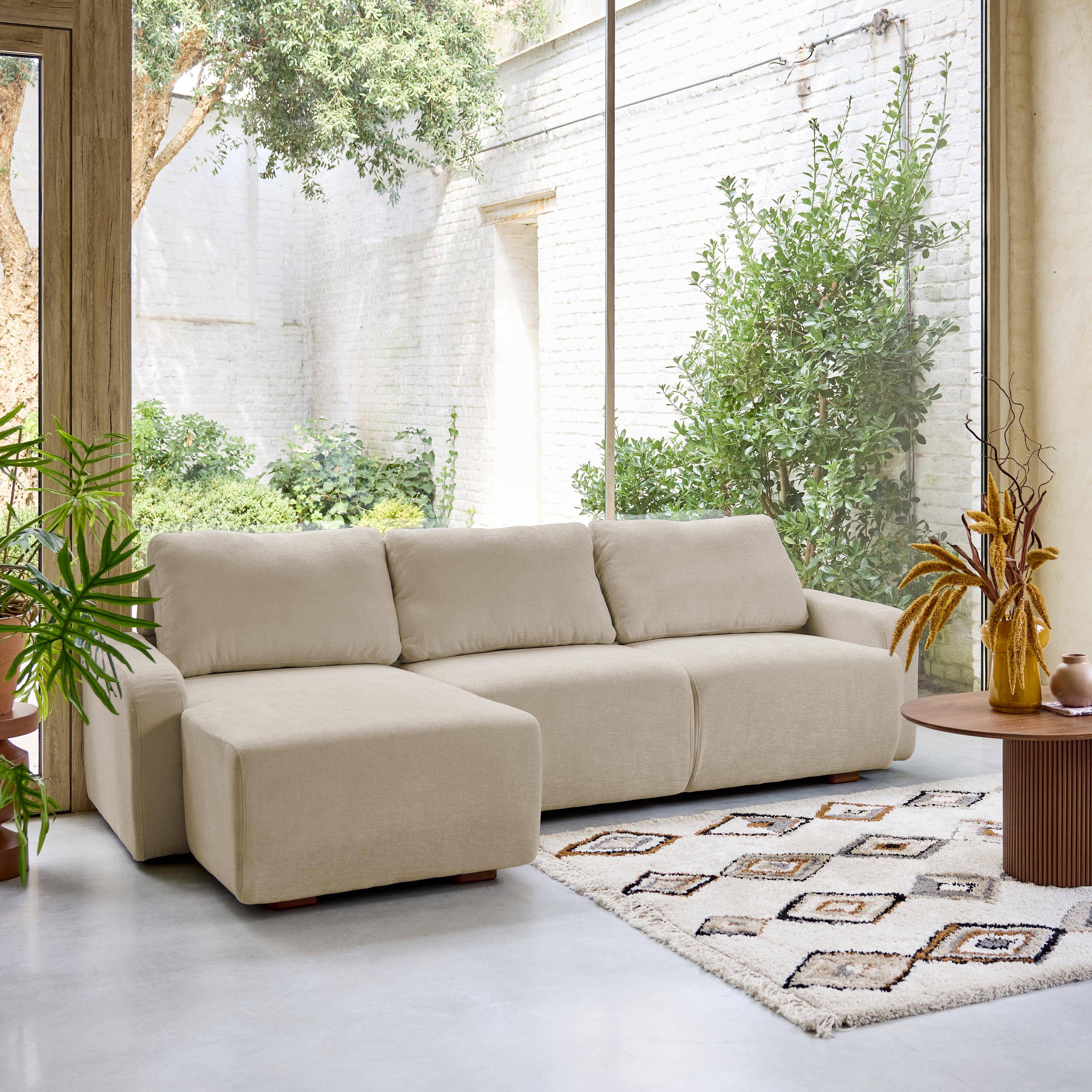 Canapé d'angle gauche 3 places tissu beige L 260 x P 88 / 139cm / x H 87cm - Dany Photo2