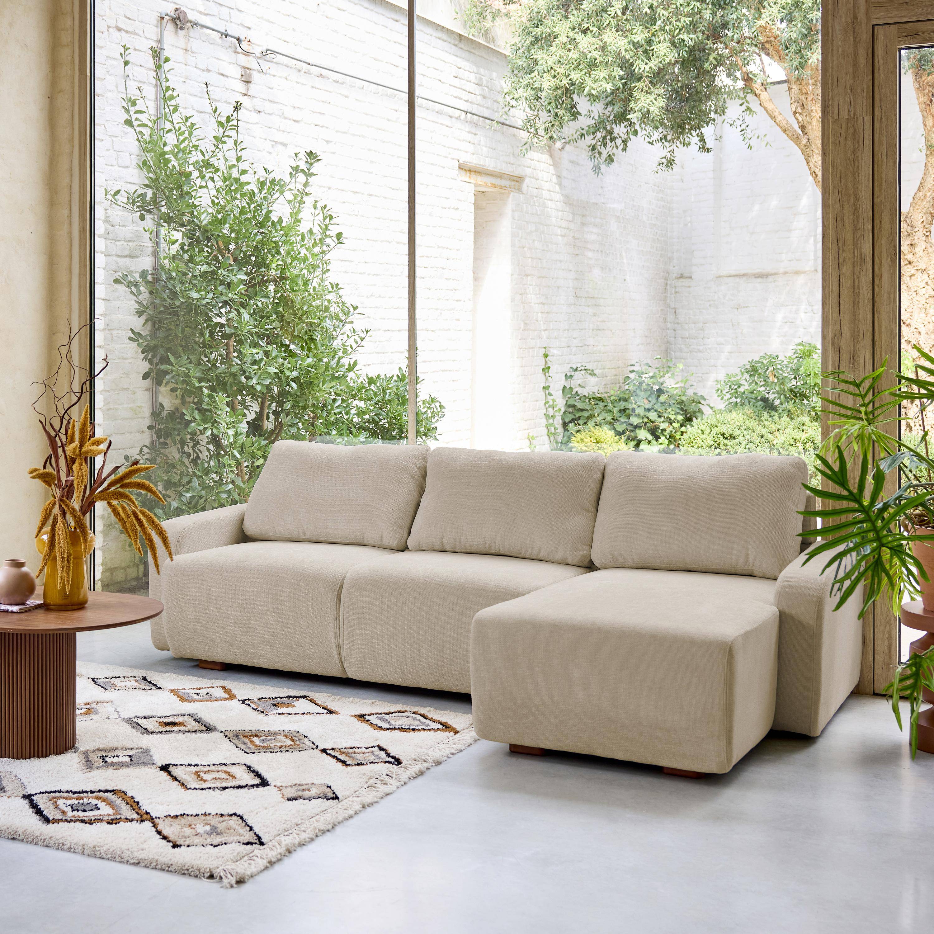 3-Sitzer Ecksofa Recamiere rechts mit Stoffbezug in beige B 260 x T 88 / 139 x H 87 cm - Dany Photo2