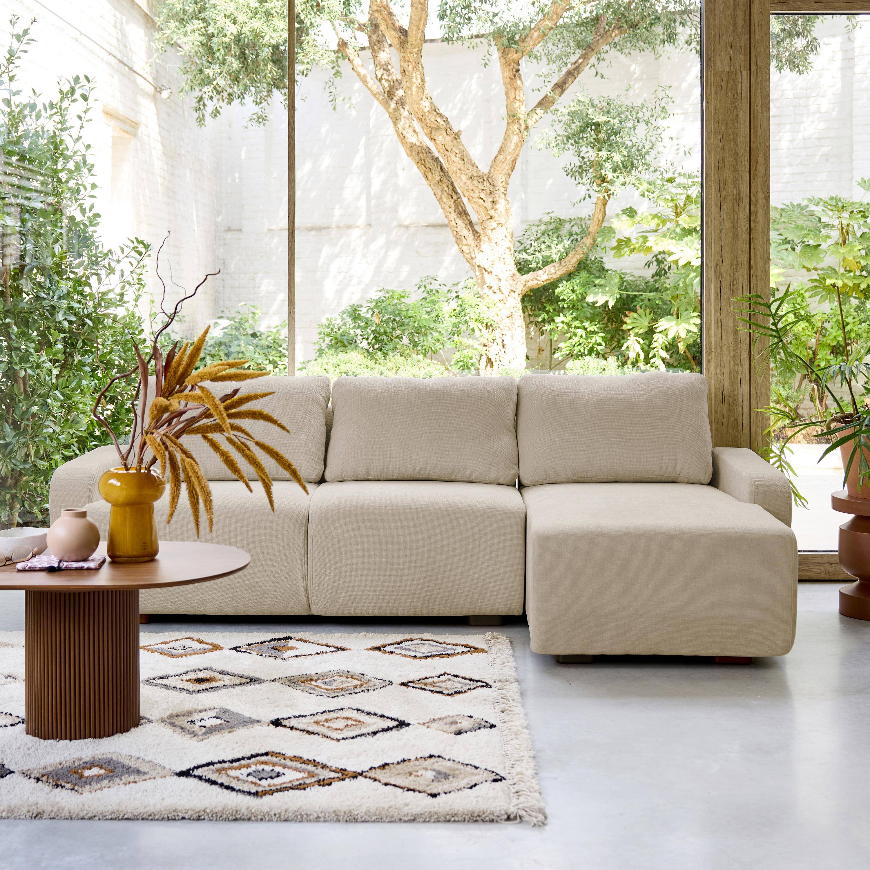 3-Sitzer Ecksofa Recamiere rechts mit Stoffbezug in beige B 260 x T 88 / 139 x H 87 cm - Dany Photo1