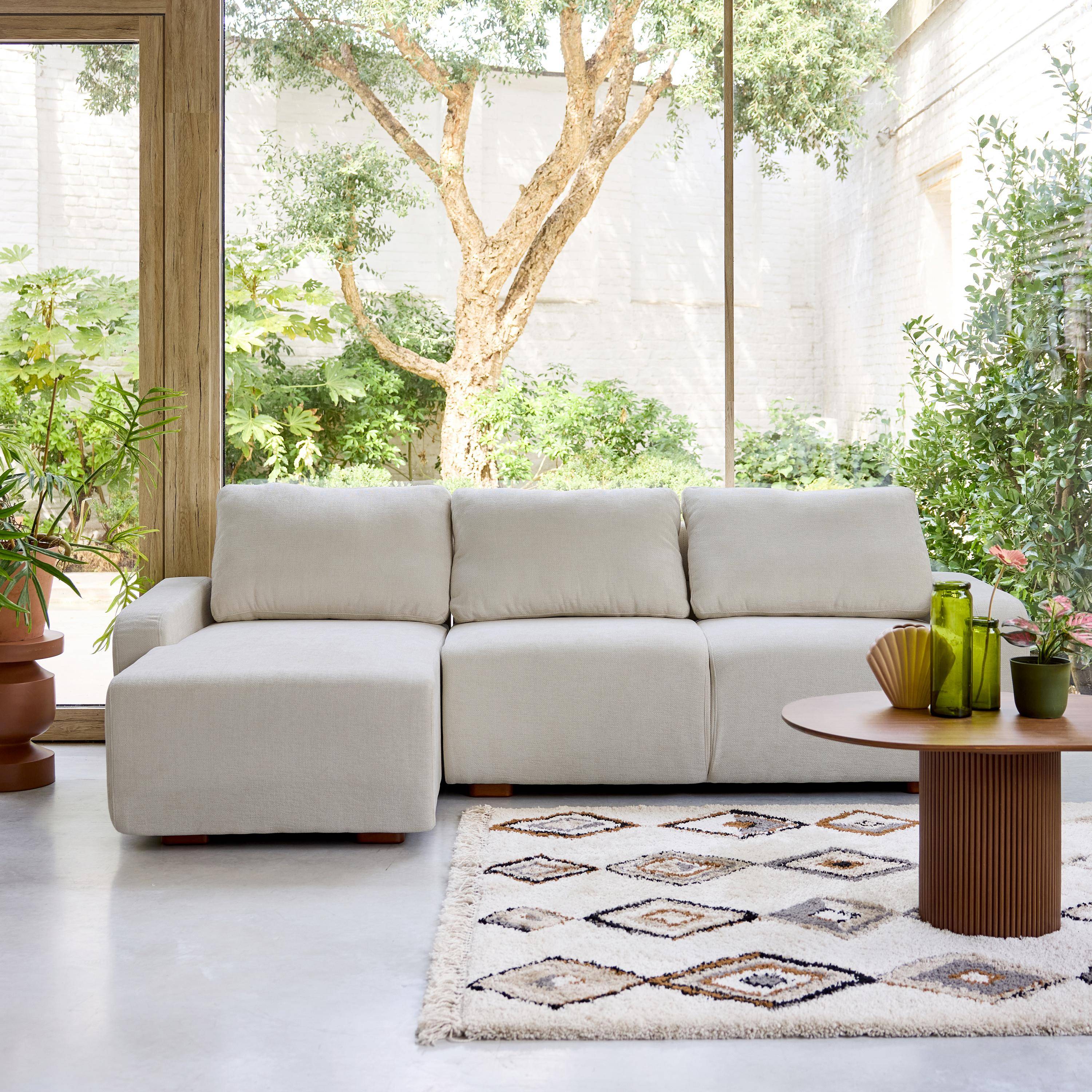 Canapé d'angle gauche 3 places tissu gris clair L 260 x P 88 / 139cm / x H 87cm - Dany Photo1