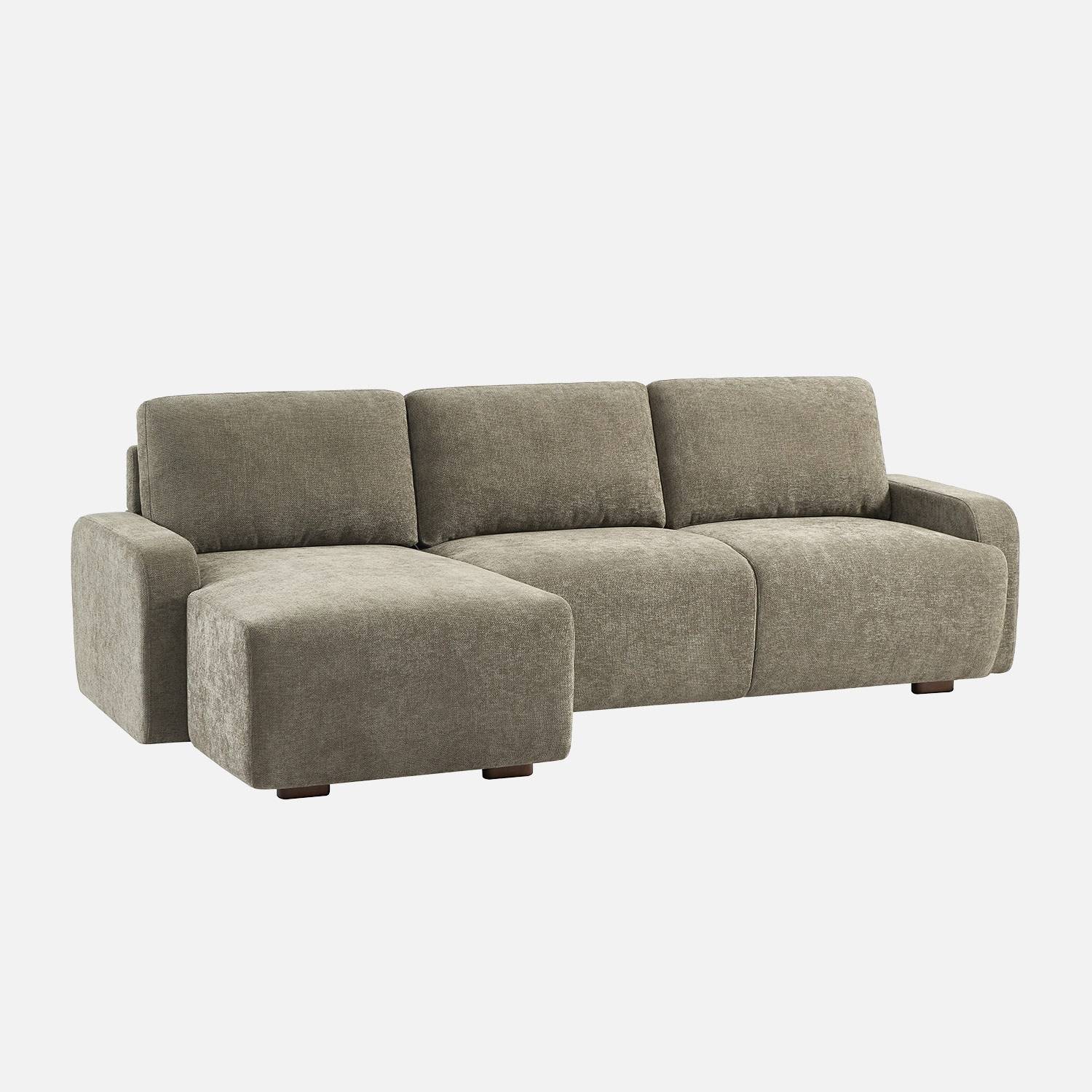 Canapé d'angle gauche 3 places tissu vert de gris