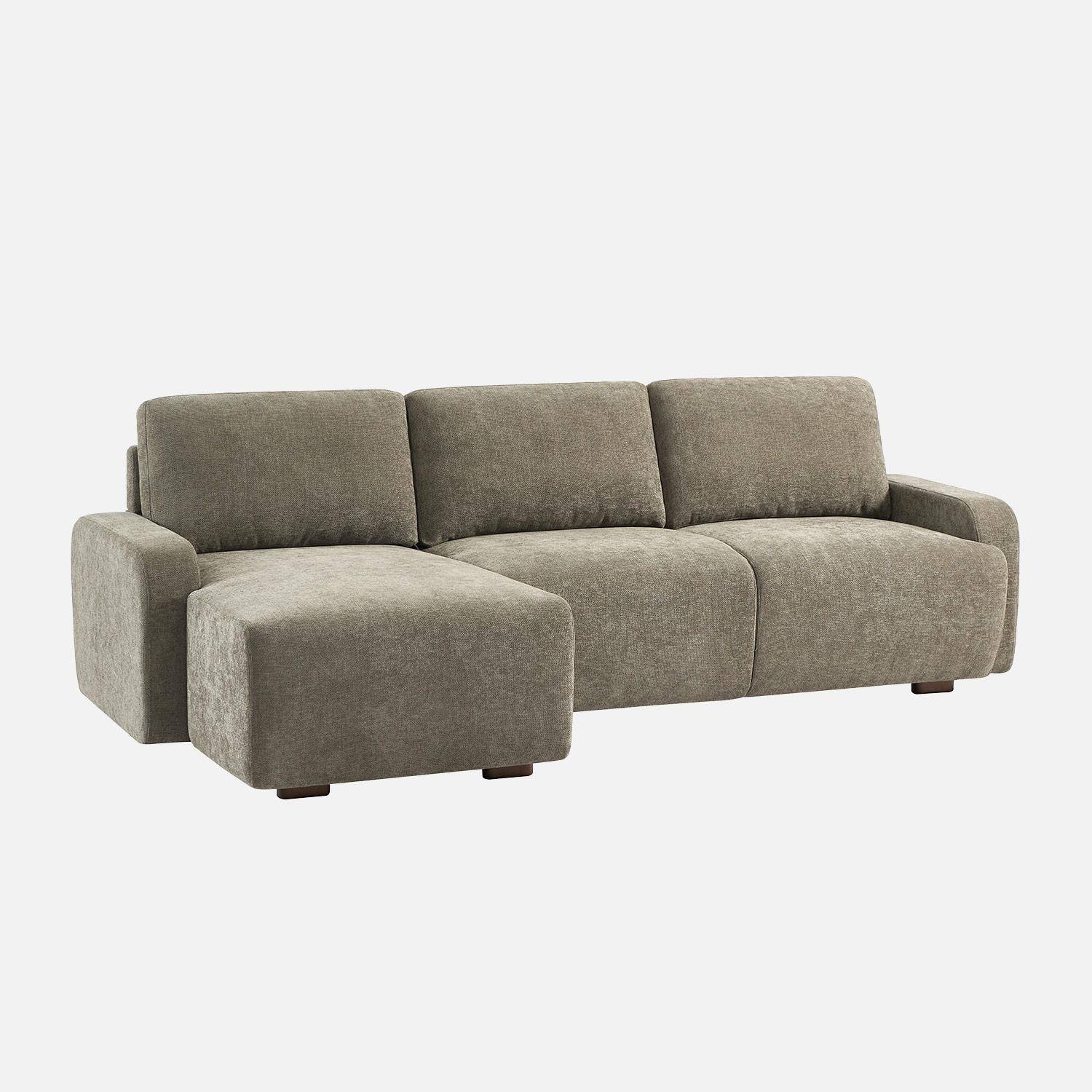 Canapé d'angle gauche 3 places tissu vert de gris L 260 x P 88 / 139cm / x H 87cm - Dany Photo1