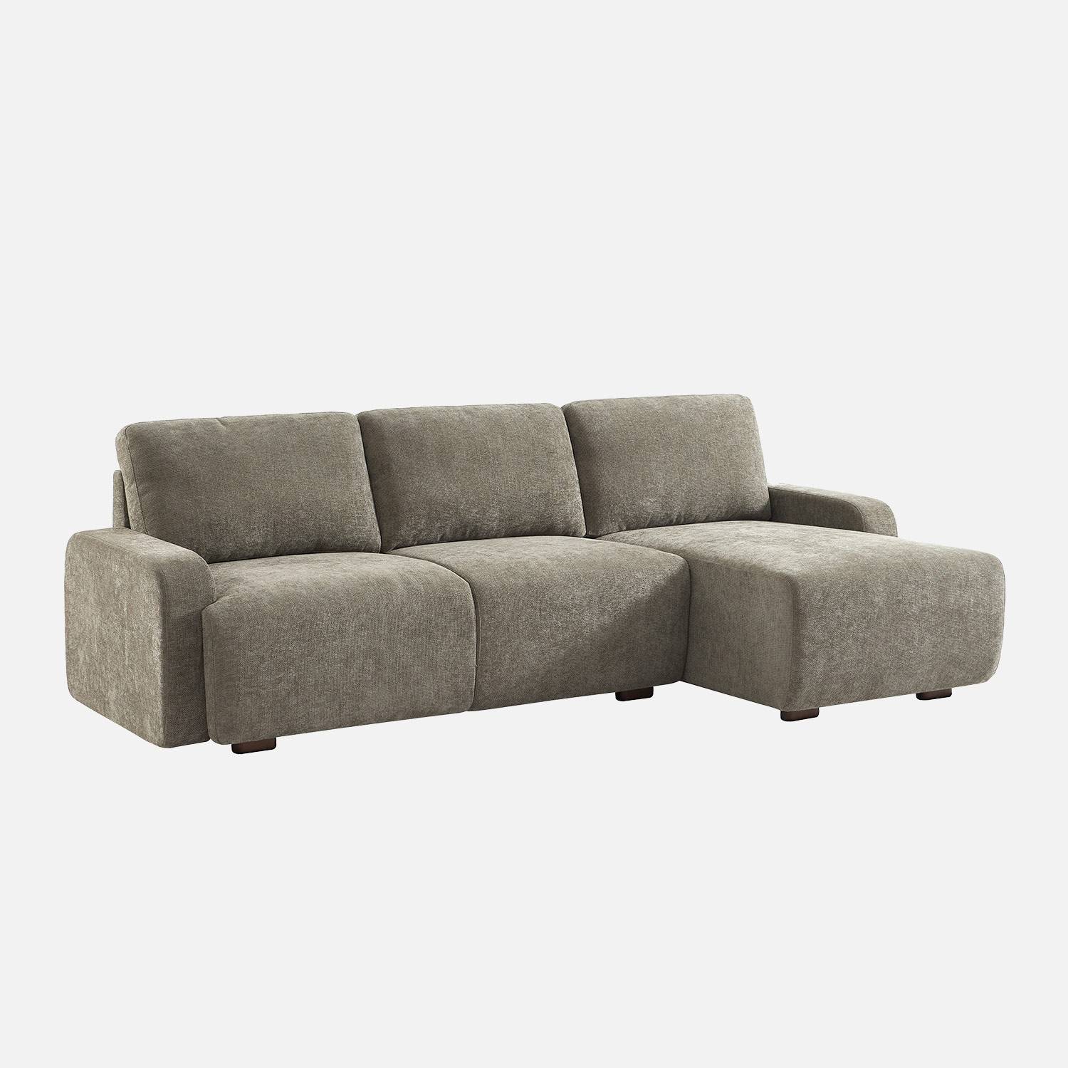 Canapé d'angle gauche 3 places tissu vert de gris