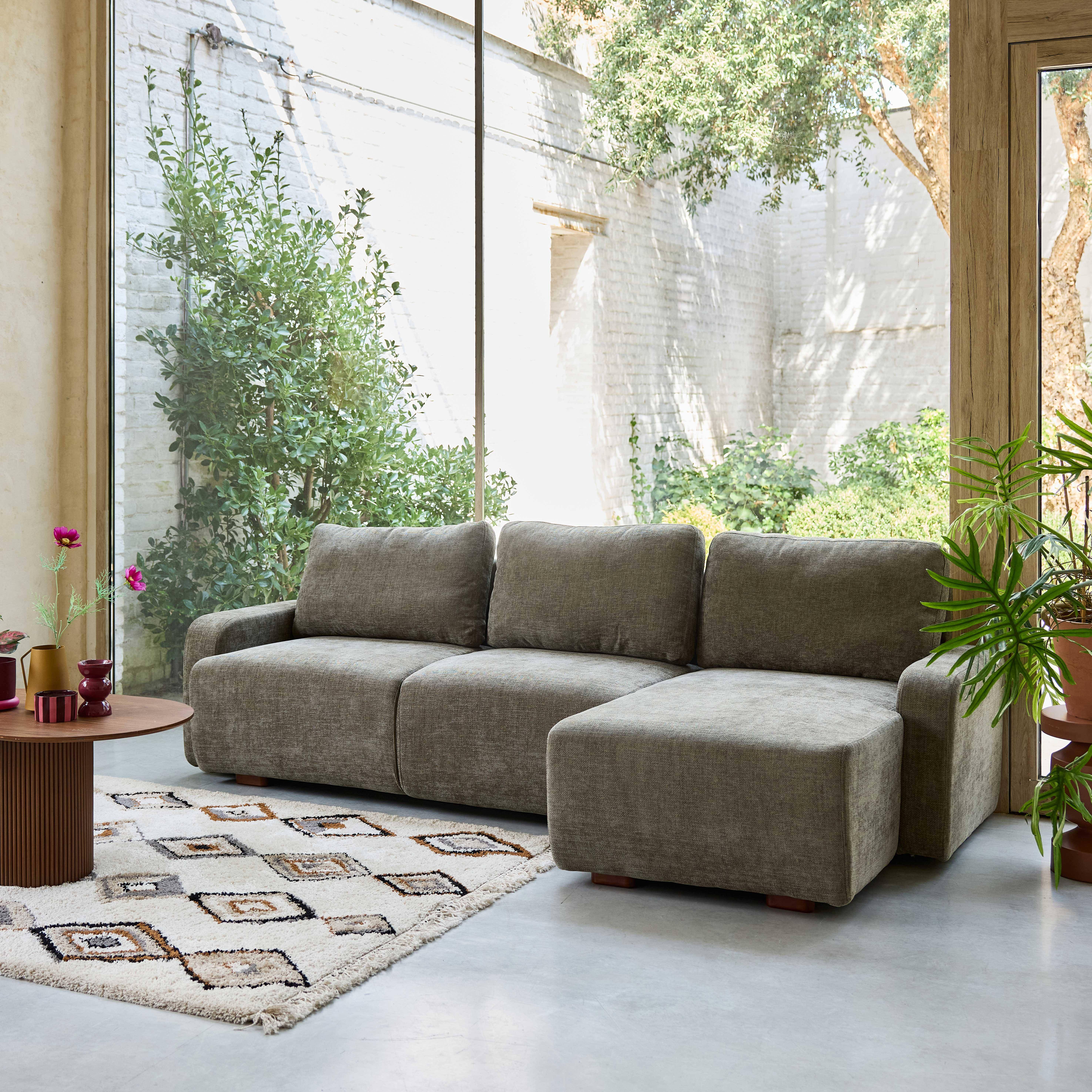 3-Sitzer Ecksofa Recamiere rechts mit Stoffbezug in graugrün B 260 x T 88 / 139 x H 87 cm - Dany Photo2
