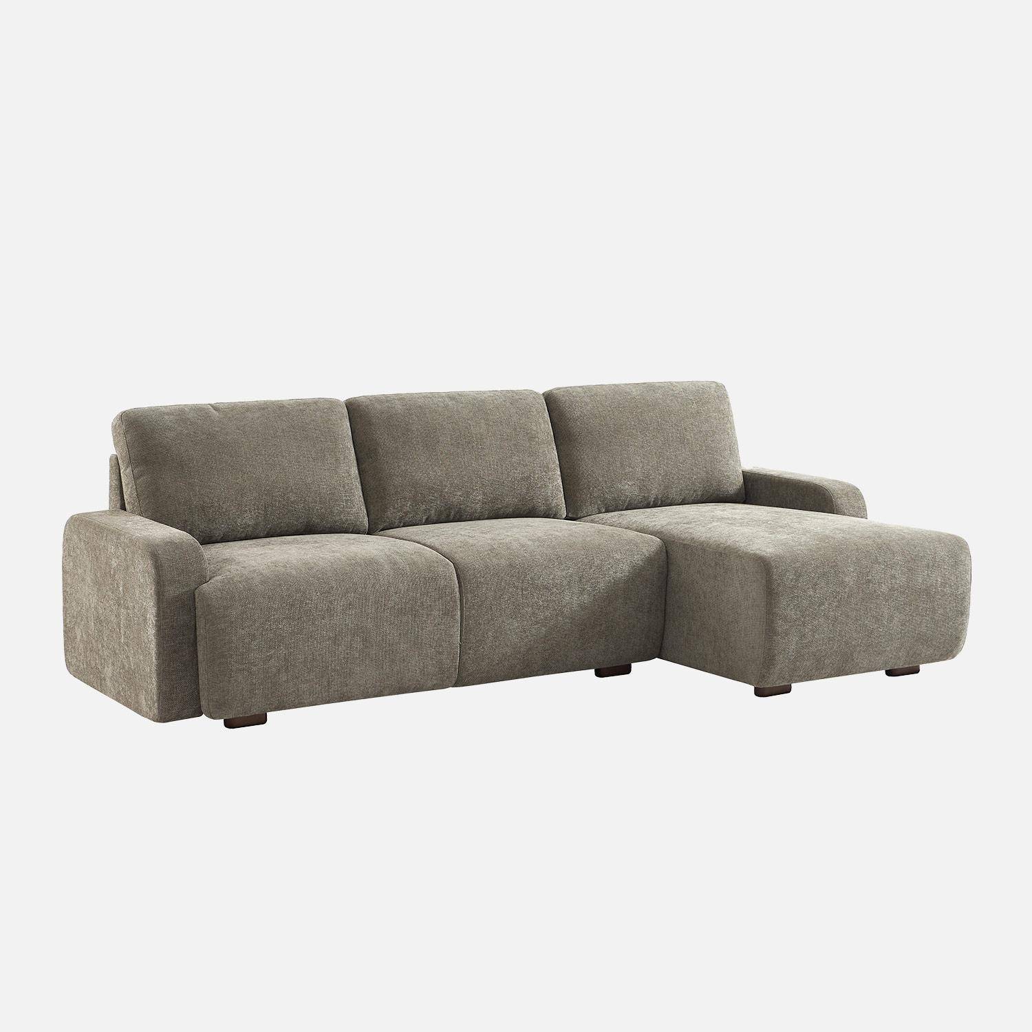 Canapé d'angle gauche 3 places tissu vert de gris L 260 x P 88 / 139cm / x H 87cm - Dany Photo1