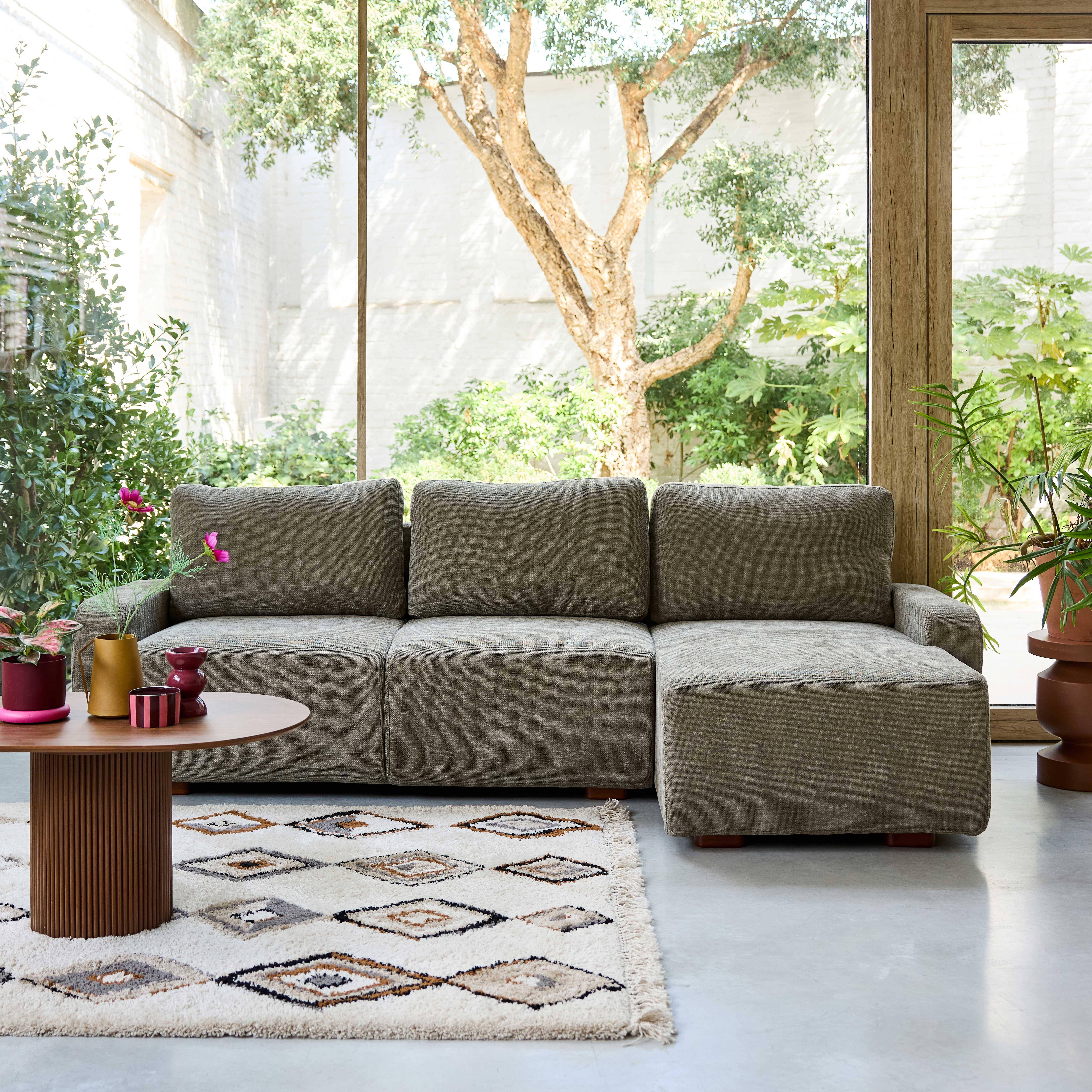 3-Sitzer Ecksofa Recamiere rechts mit Stoffbezug in graugrün B 260 x T 88 / 139 x H 87 cm - Dany Photo1