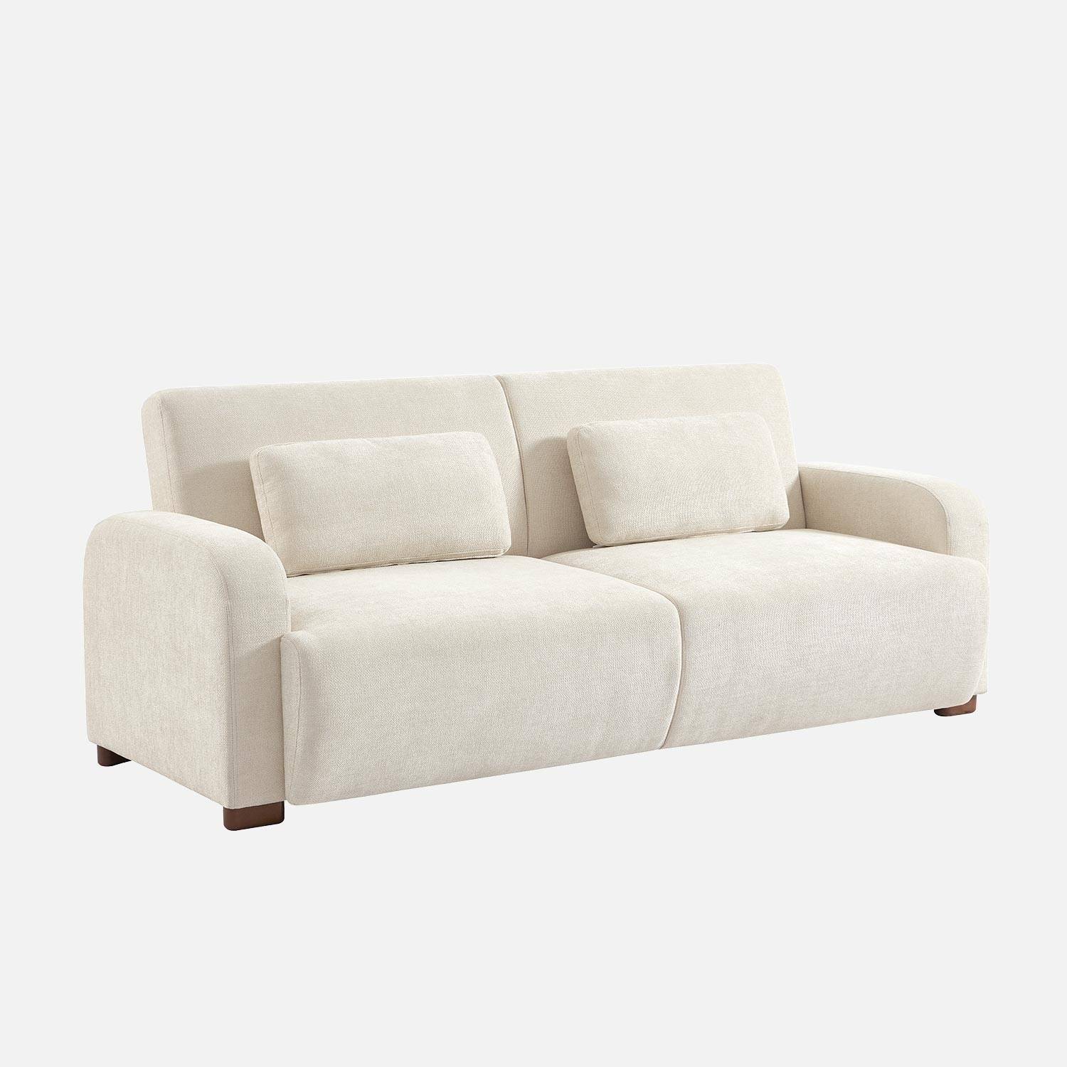 Sofá cama 3 plazas tejido tela lisa, Blanco roto