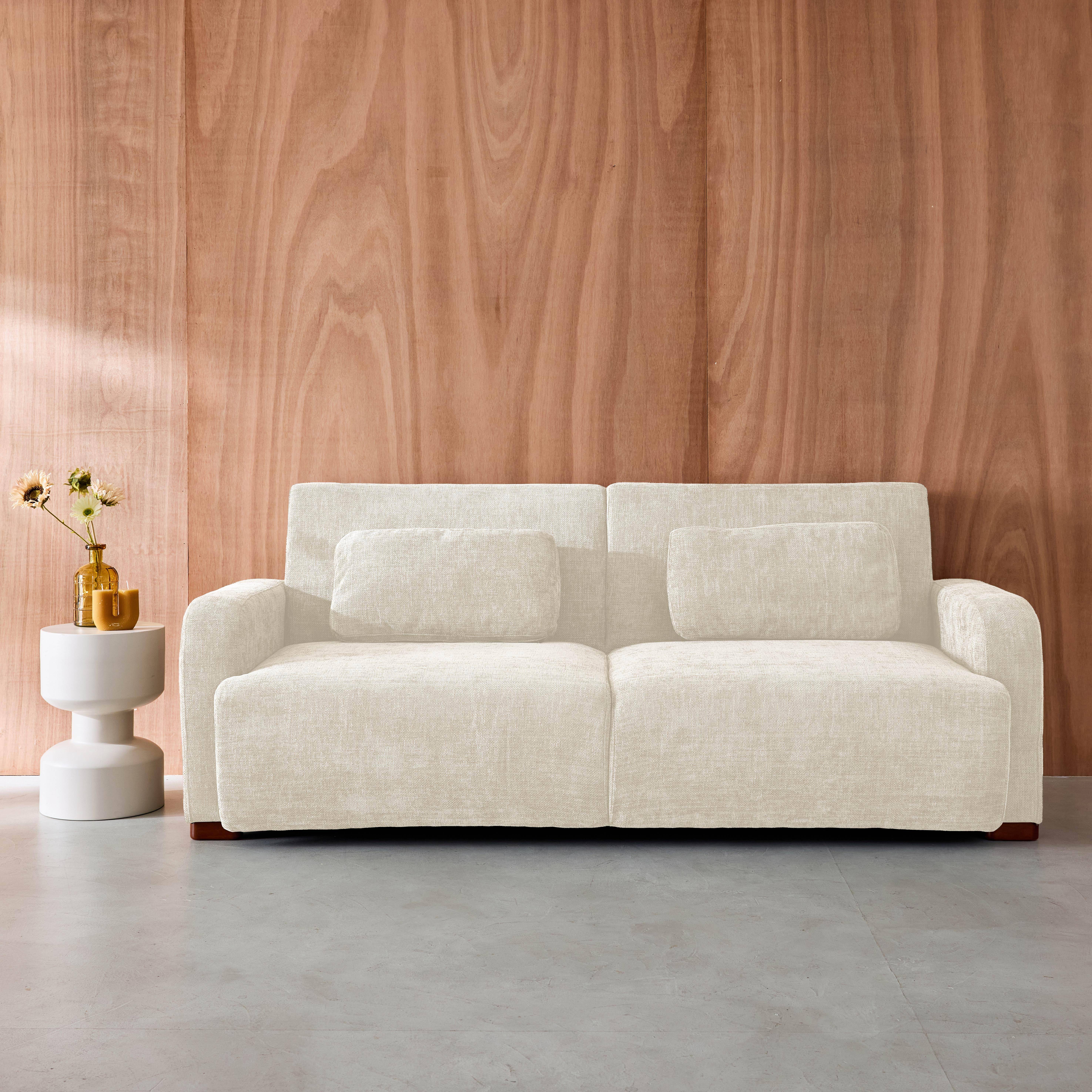 Divano letto 3 posti in tessuto, Dany, Bianco sporco, 211x92x85 cm,sweeek,Photo1