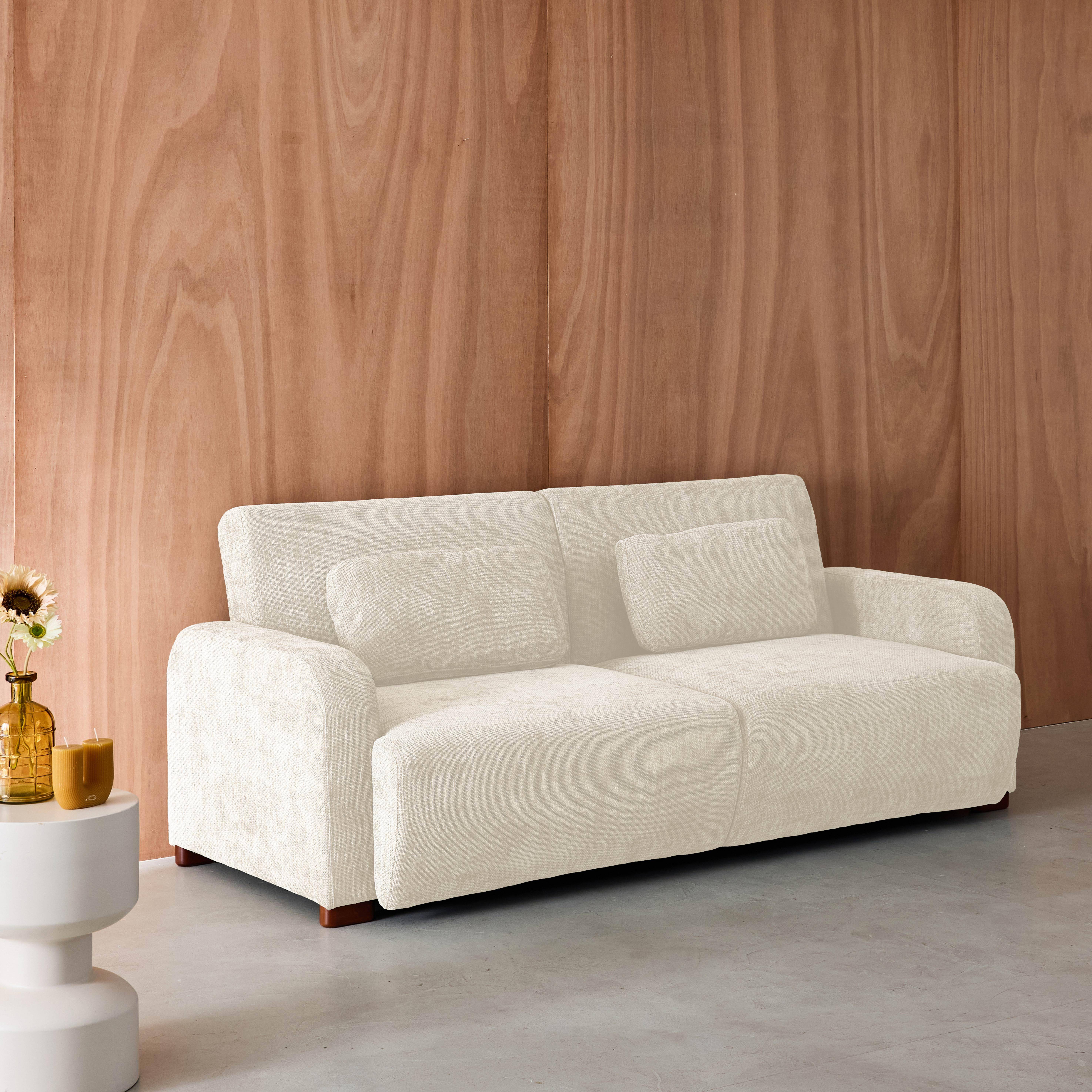 Divano letto 3 posti in tessuto, Dany, Bianco sporco, 211x92x85 cm,sweeek,Photo2