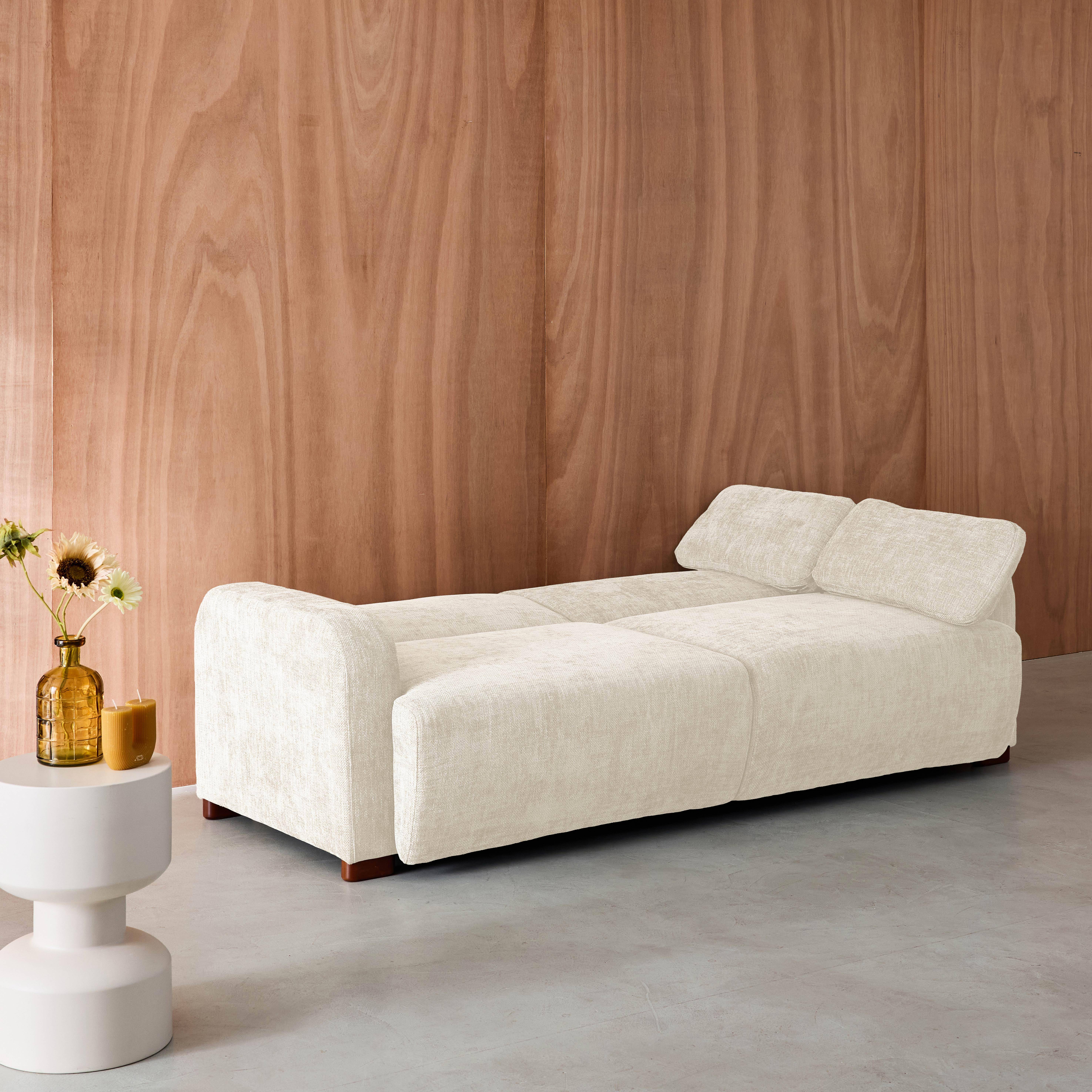 Divano letto 3 posti in tessuto, Dany, Bianco sporco, 211x92x85 cm,sweeek,Photo3