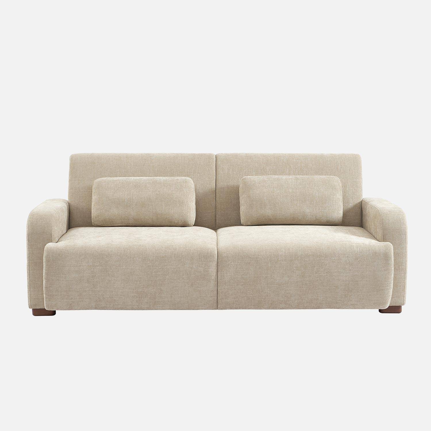 Sofá cama 3 plazas tejido tela lisa, Dany, Beige, 211x92x85 cm,sweeek,Photo2