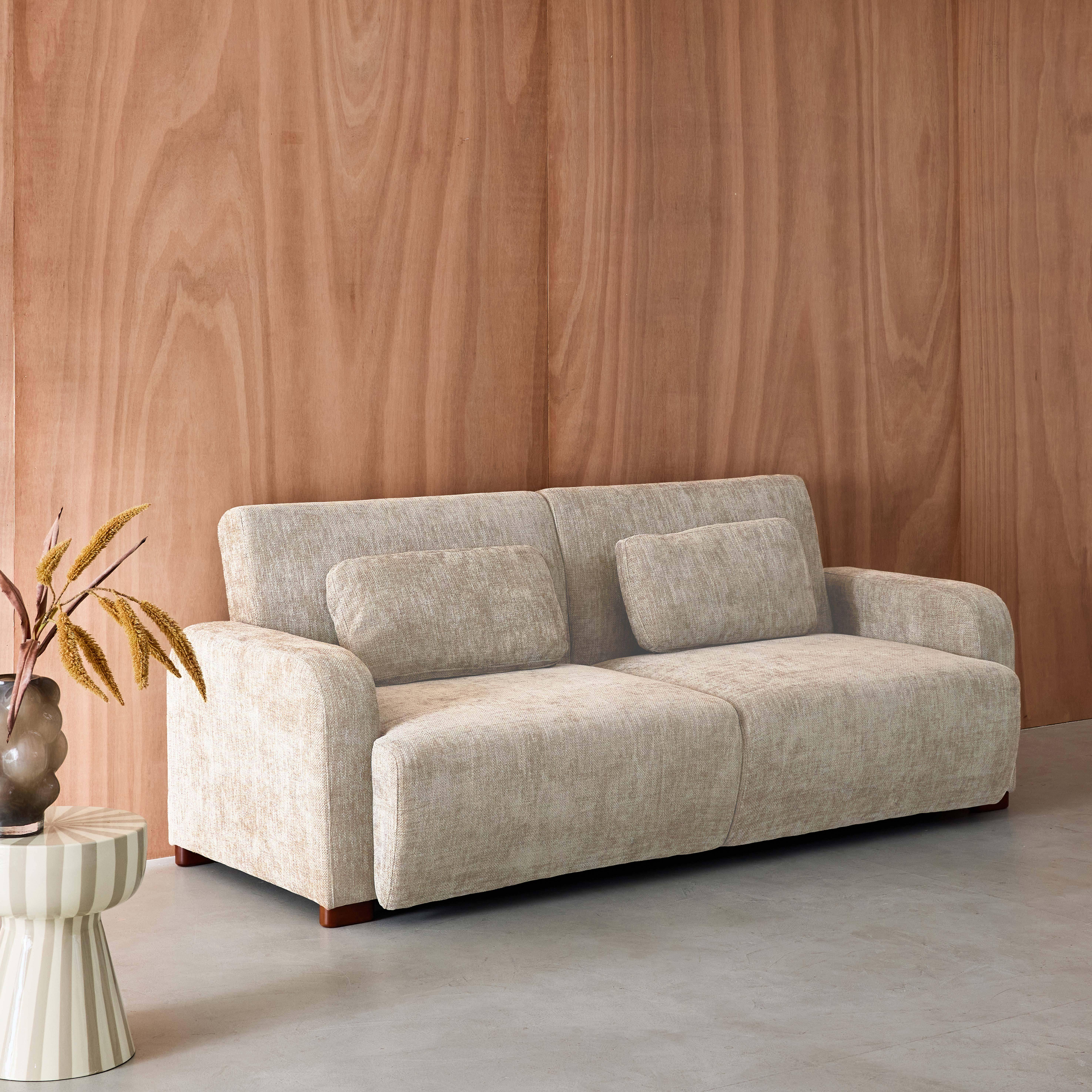 Divano letto 3 posti in tessuto, Dany, Beige, 211x92x85 cm Photo2