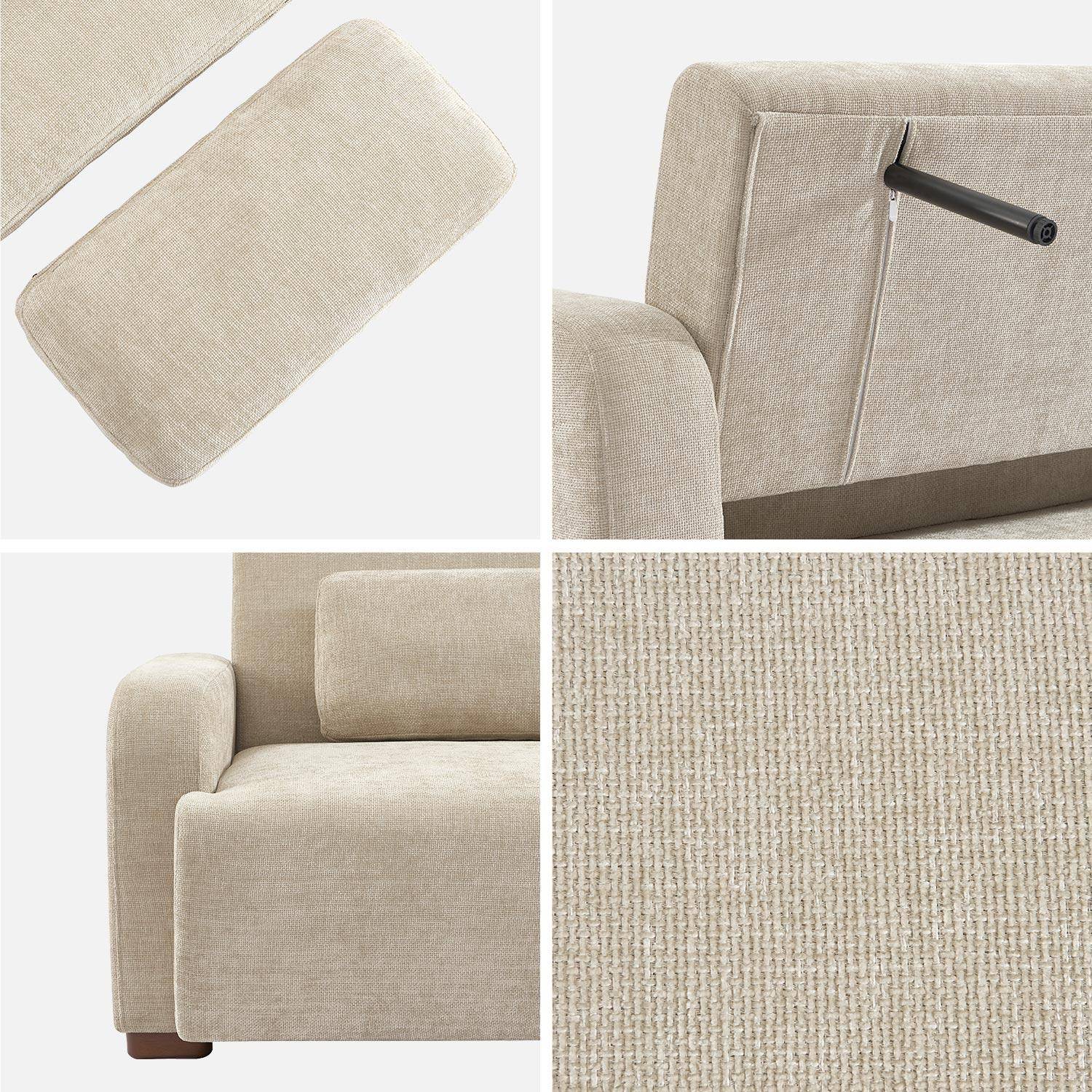 Sofá cama 3 plazas tejido tela lisa, Dany, Beige, 211x92x85 cm Photo5