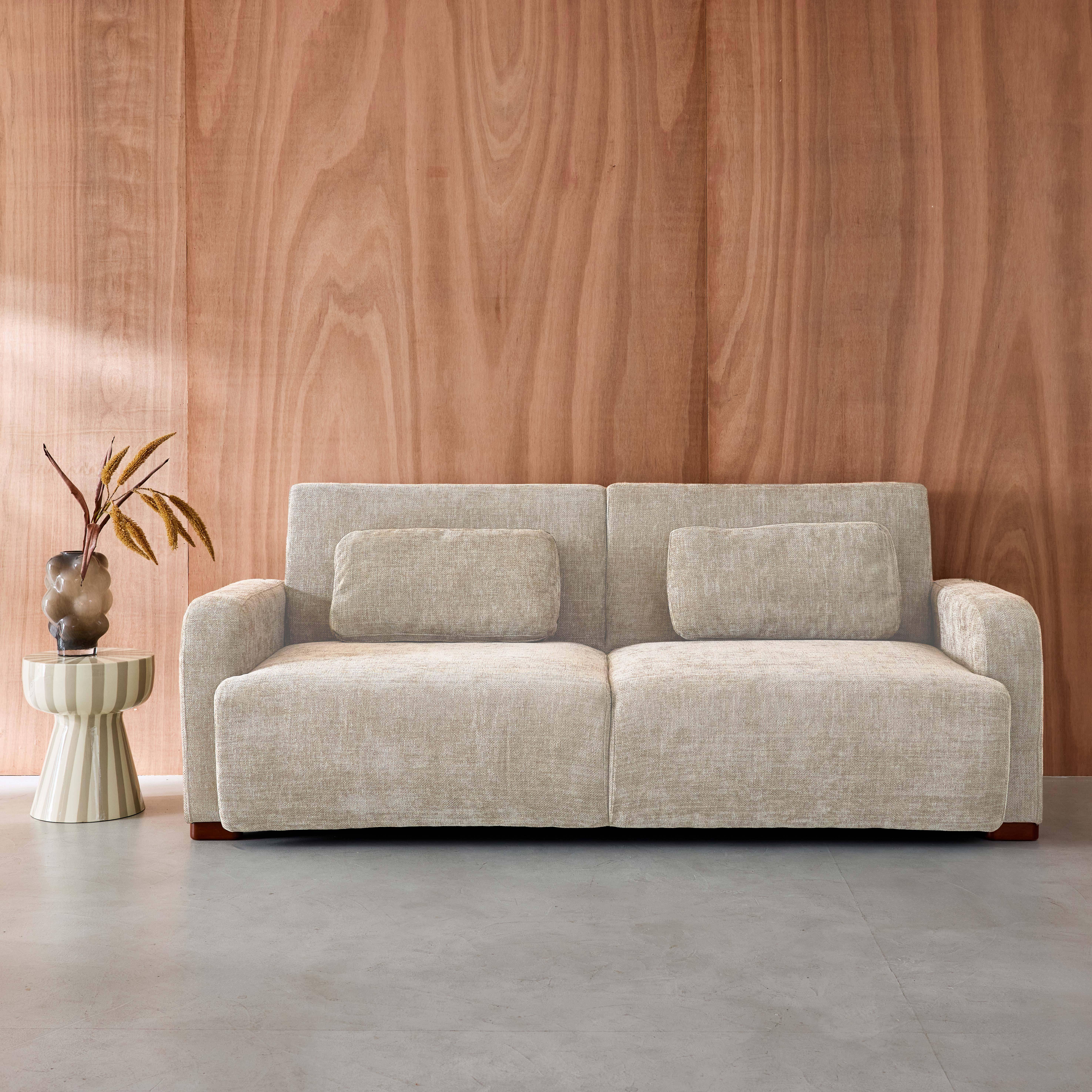 Divano letto 3 posti in tessuto, Dany, Beige, 211x92x85 cm Photo1