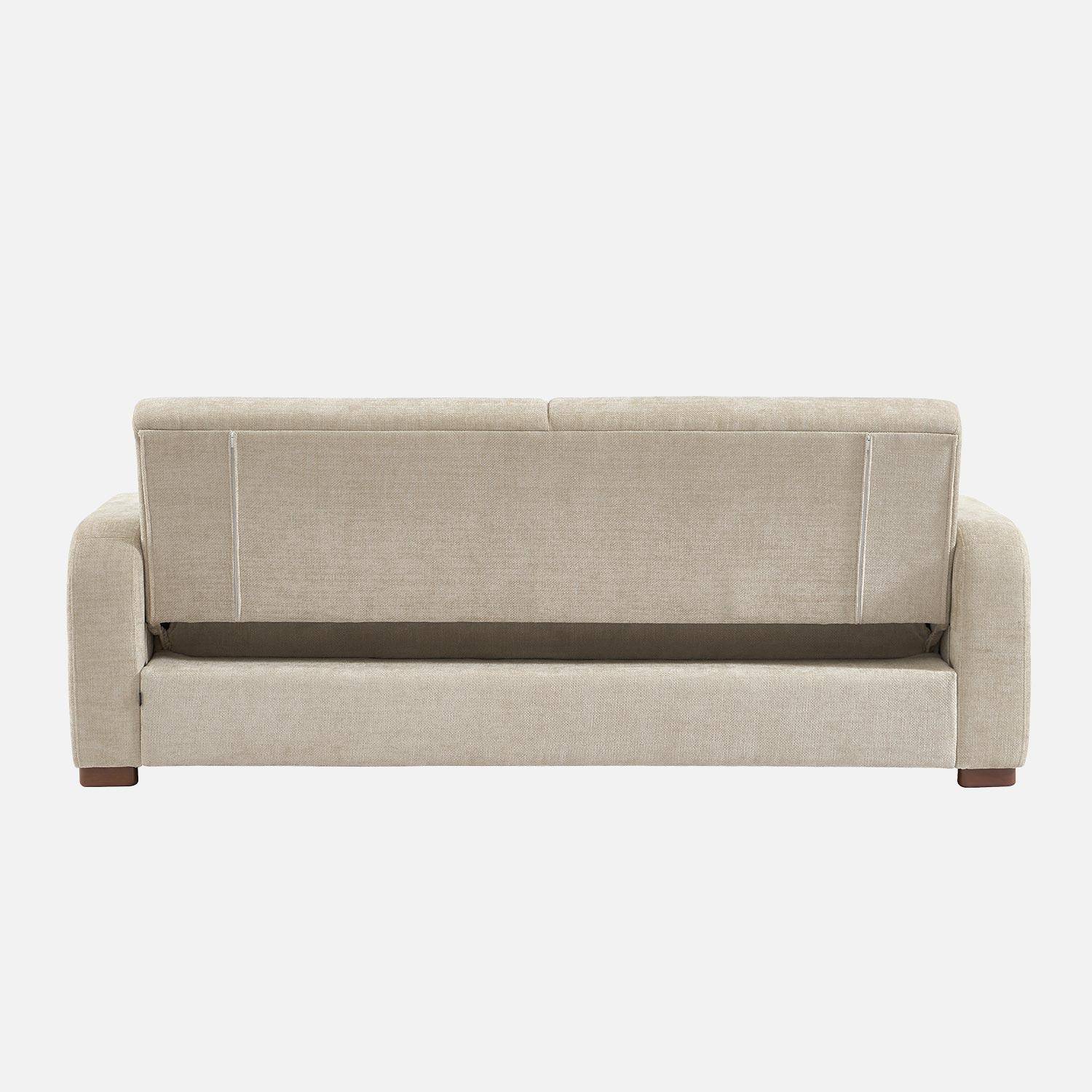 Sofá cama 3 plazas tejido tela lisa, Dany, Beige, 211x92x85 cm Photo4