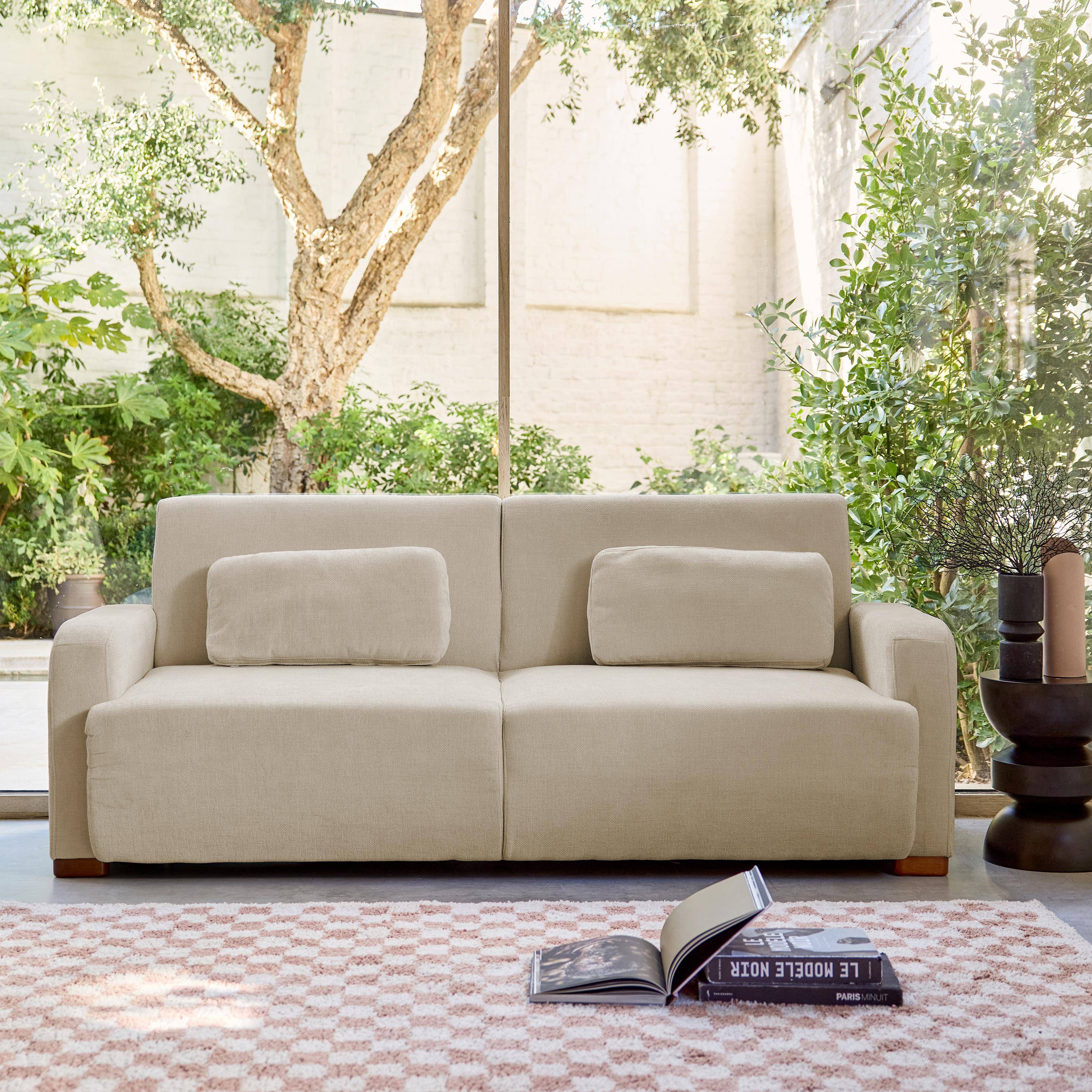 3-Sitzer Schlafsofa mit Stoffbezug in beige B 211 x T 92 x H 85 cm - Dany Photo1