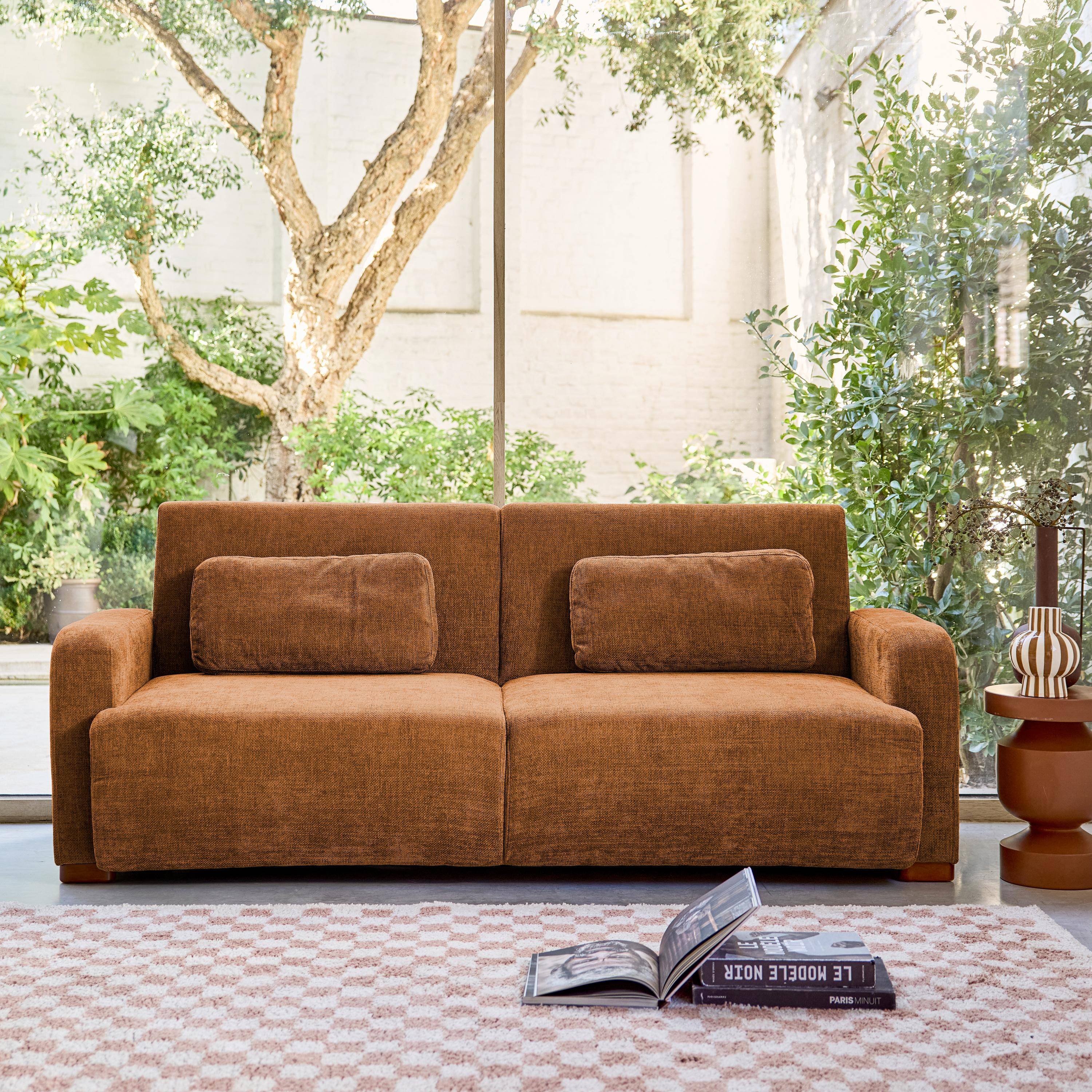 3-Sitzer Schlafsofa mit rostfarbenem Stoffbezug B 211 x T 92 x H 85 cm - Dany Photo1