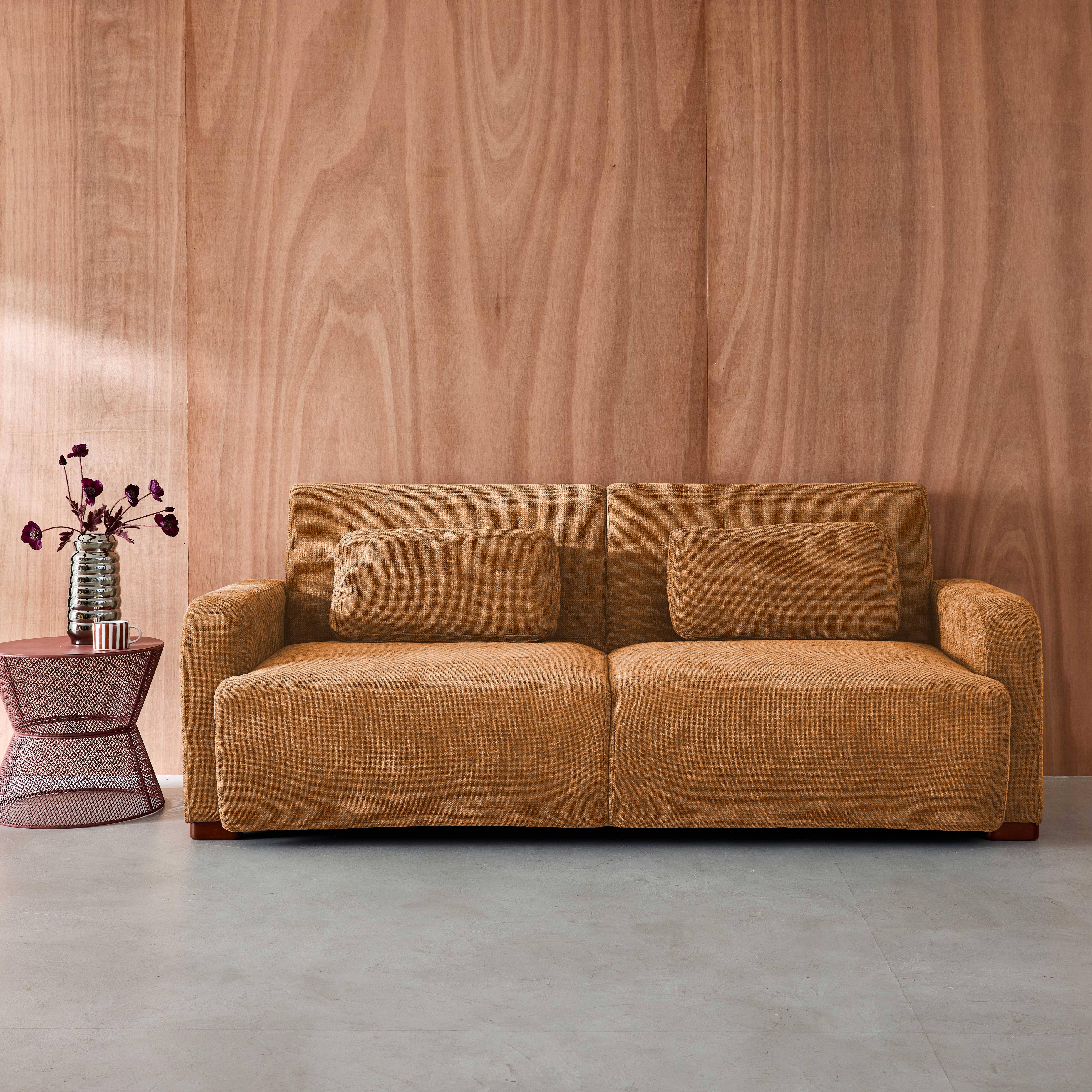 Divano letto 3 posti in tessuto, Dany, Color ruggine, 211x92x85 cm Photo1