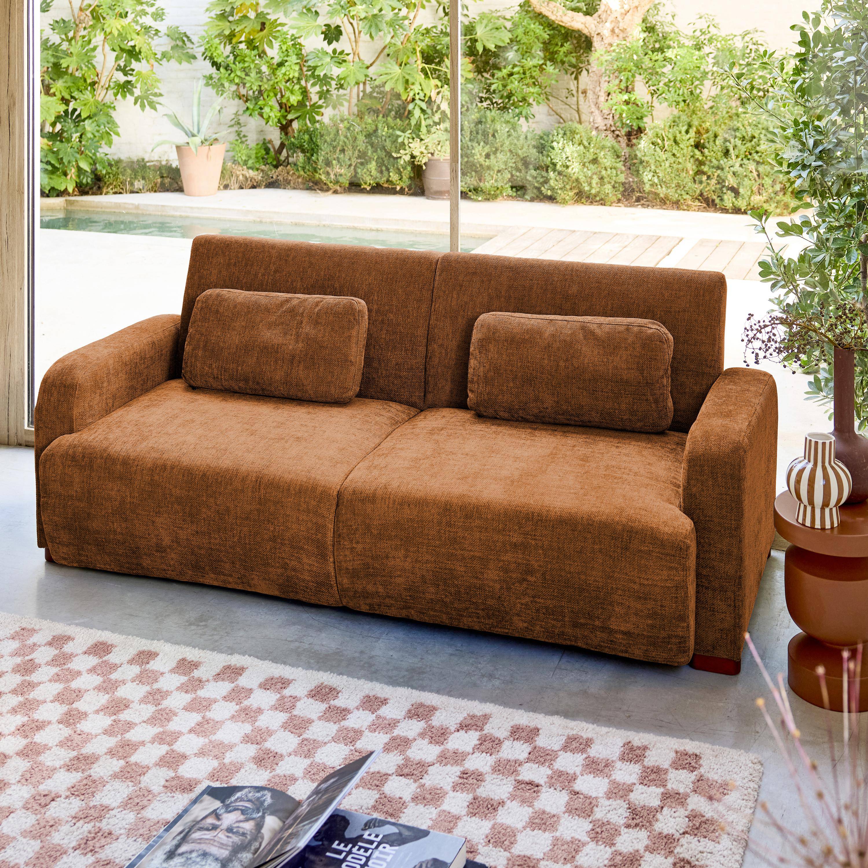 3-Sitzer Schlafsofa mit rostfarbenem Stoffbezug B 211 x T 92 x H 85 cm - Dany Photo2