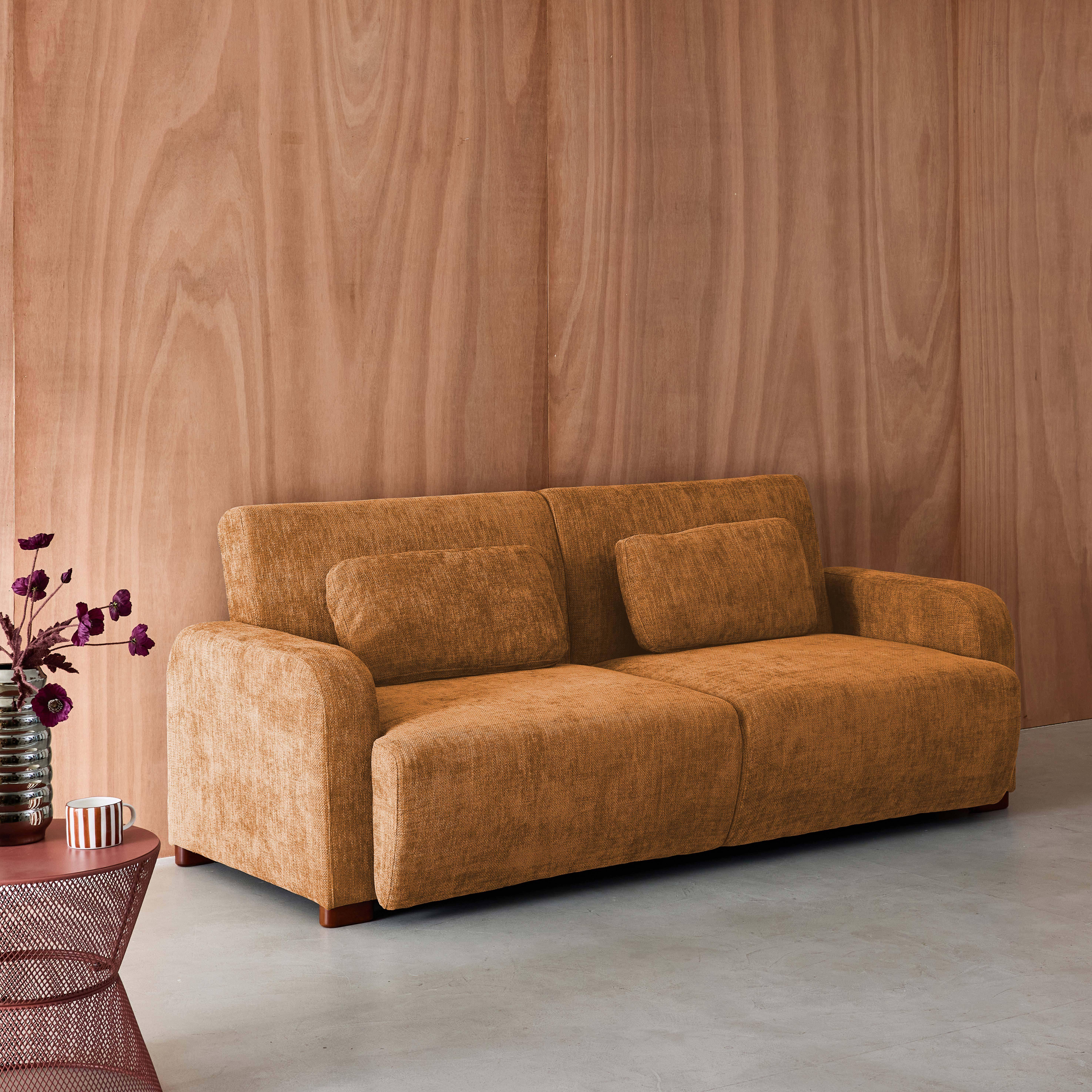 Divano letto 3 posti in tessuto, Dany, Color ruggine, 211x92x85 cm,sweeek,Photo2