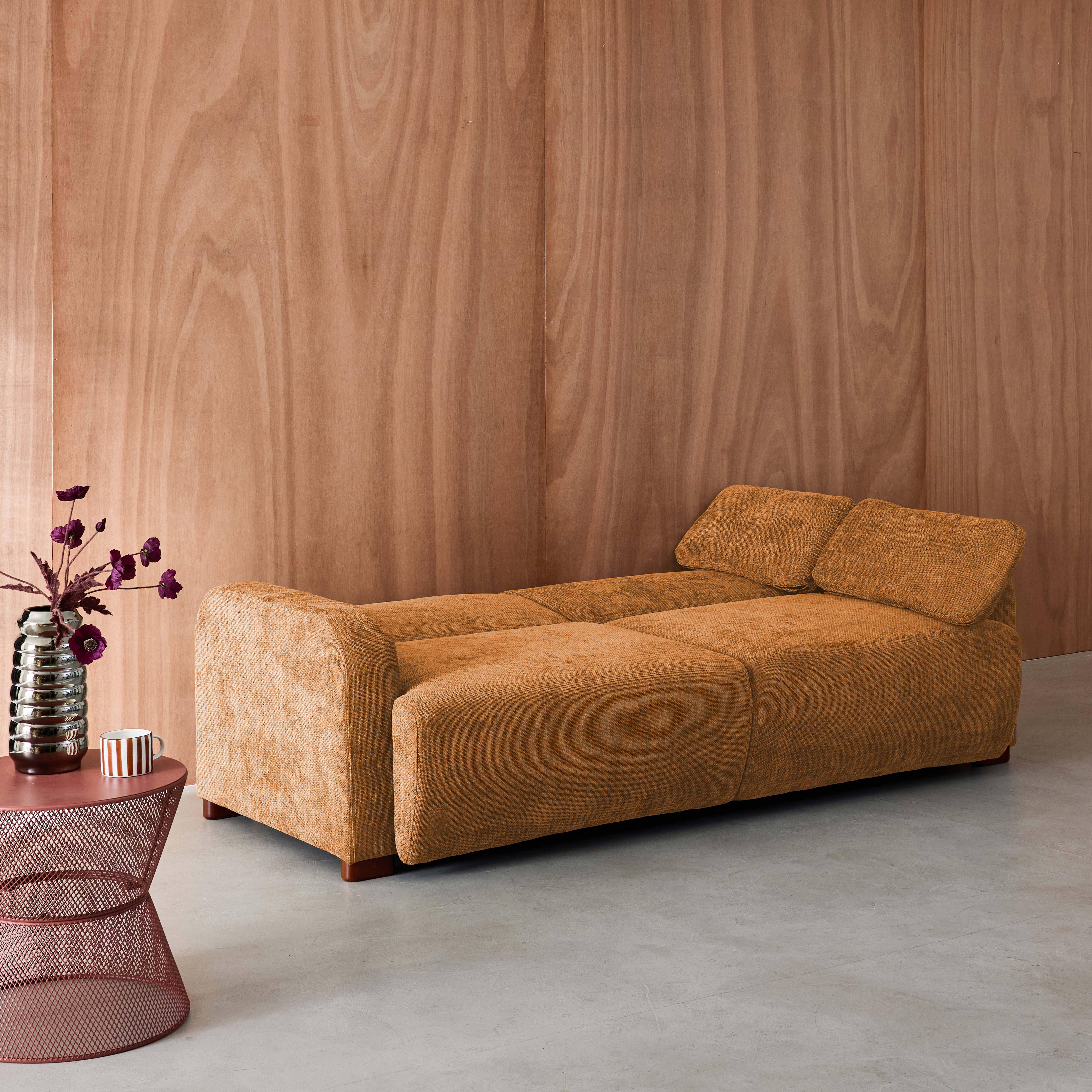 Divano letto 3 posti in tessuto, Dany, Color ruggine, 211x92x85 cm Photo3