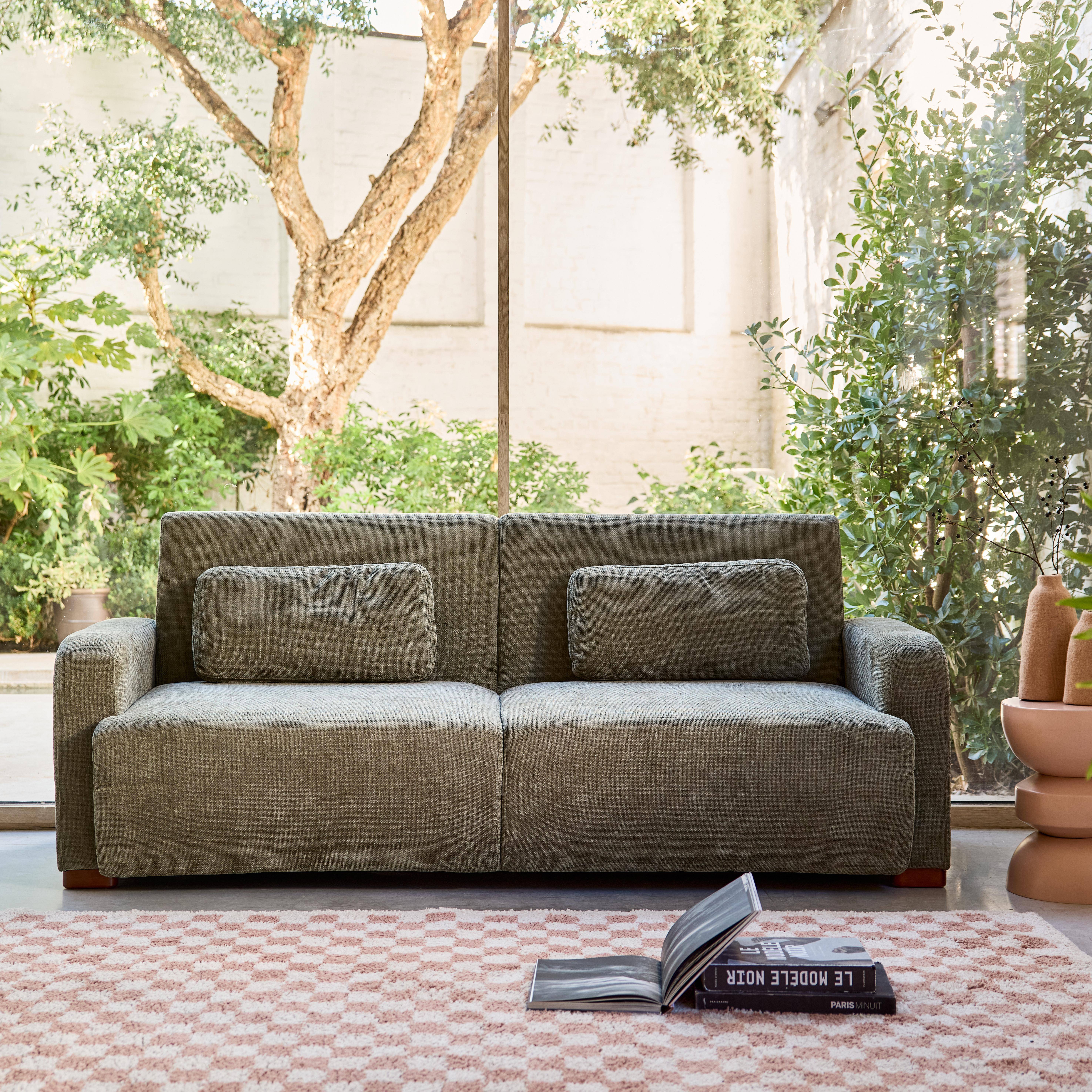 Canapé convertible 3 places tissu vert de gris L 211 x P 92 x 85cm  - Dany,sweeek,Photo1