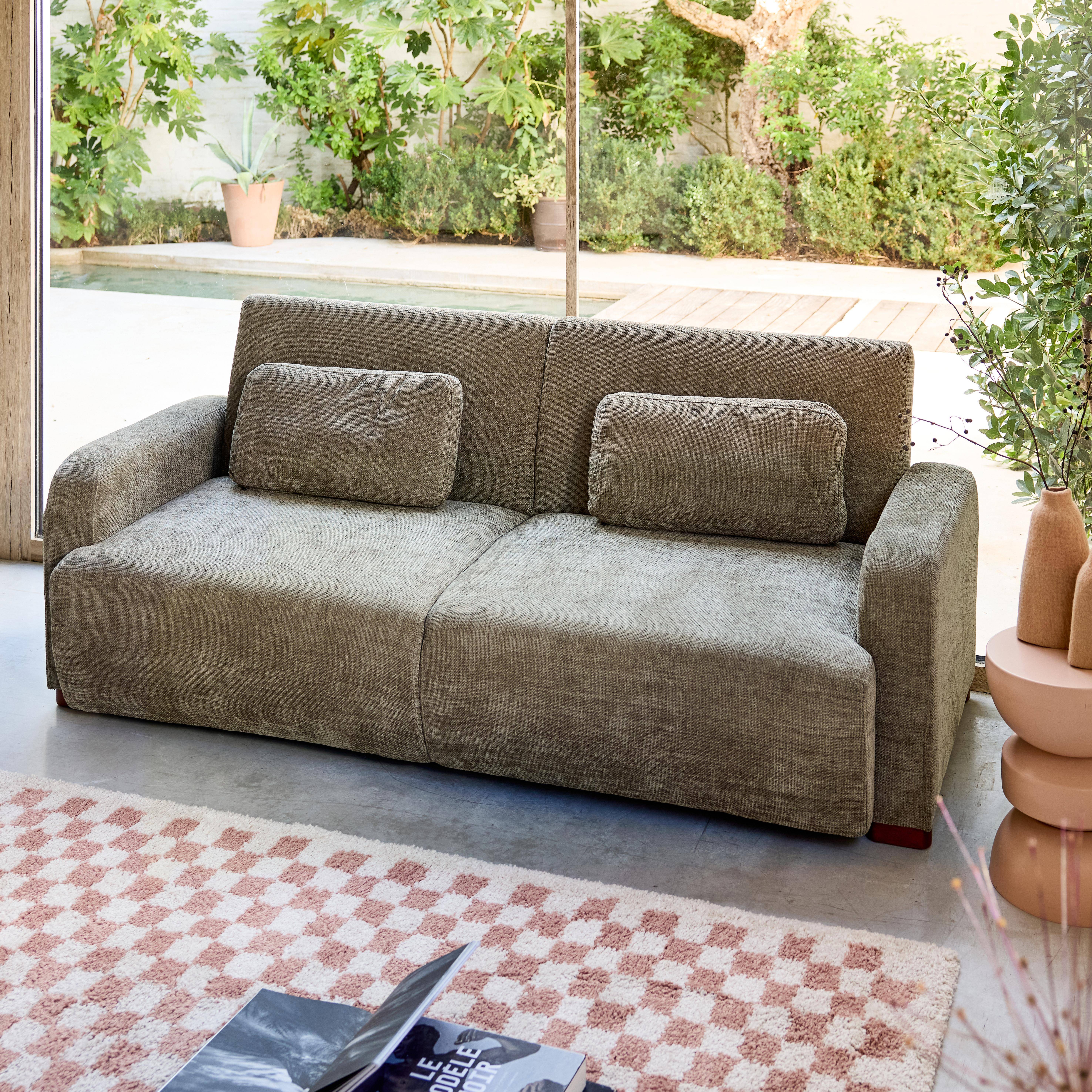 Canapé convertible 3 places tissu vert de gris L 211 x P 92 x 85cm  - Dany Photo2