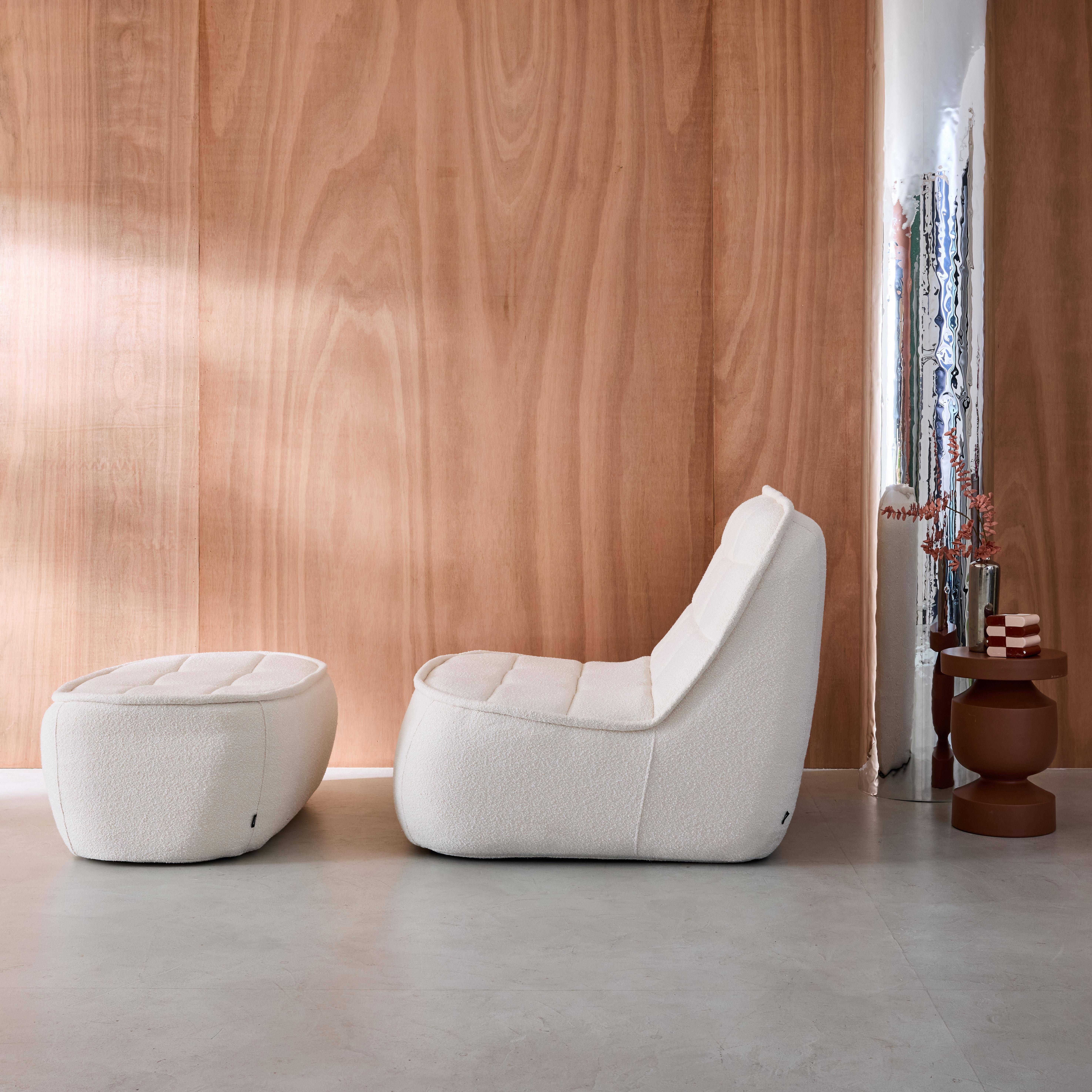 Sessel mit strukturiertem Bouclébezug + Hocker, antikweiß B 93 x T 104 x H 85 cm - Boni,sweeek,Photo2