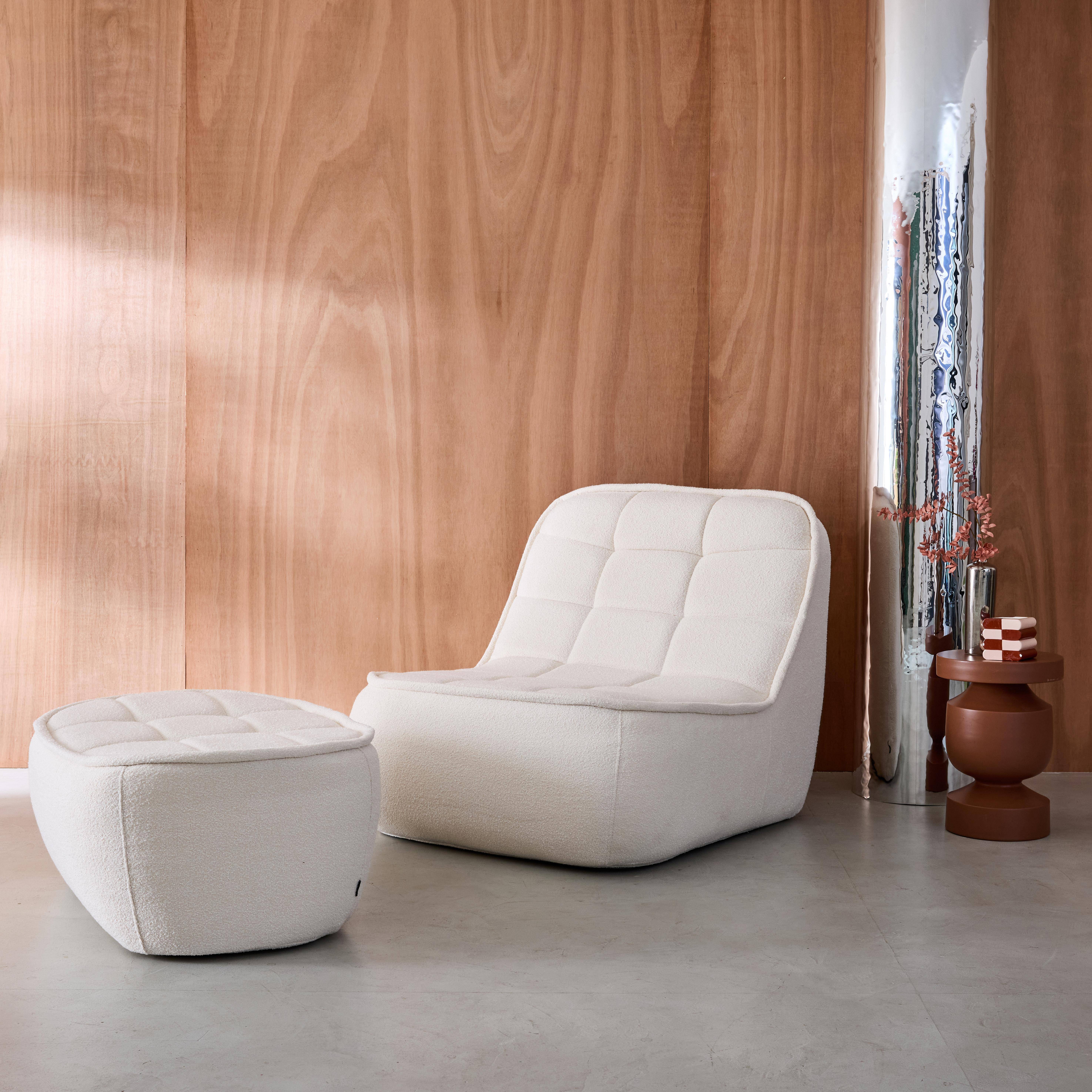 Sessel mit strukturiertem Bouclébezug + Hocker, antikweiß B 93 x T 104 x H 85 cm - Boni,sweeek,Photo1