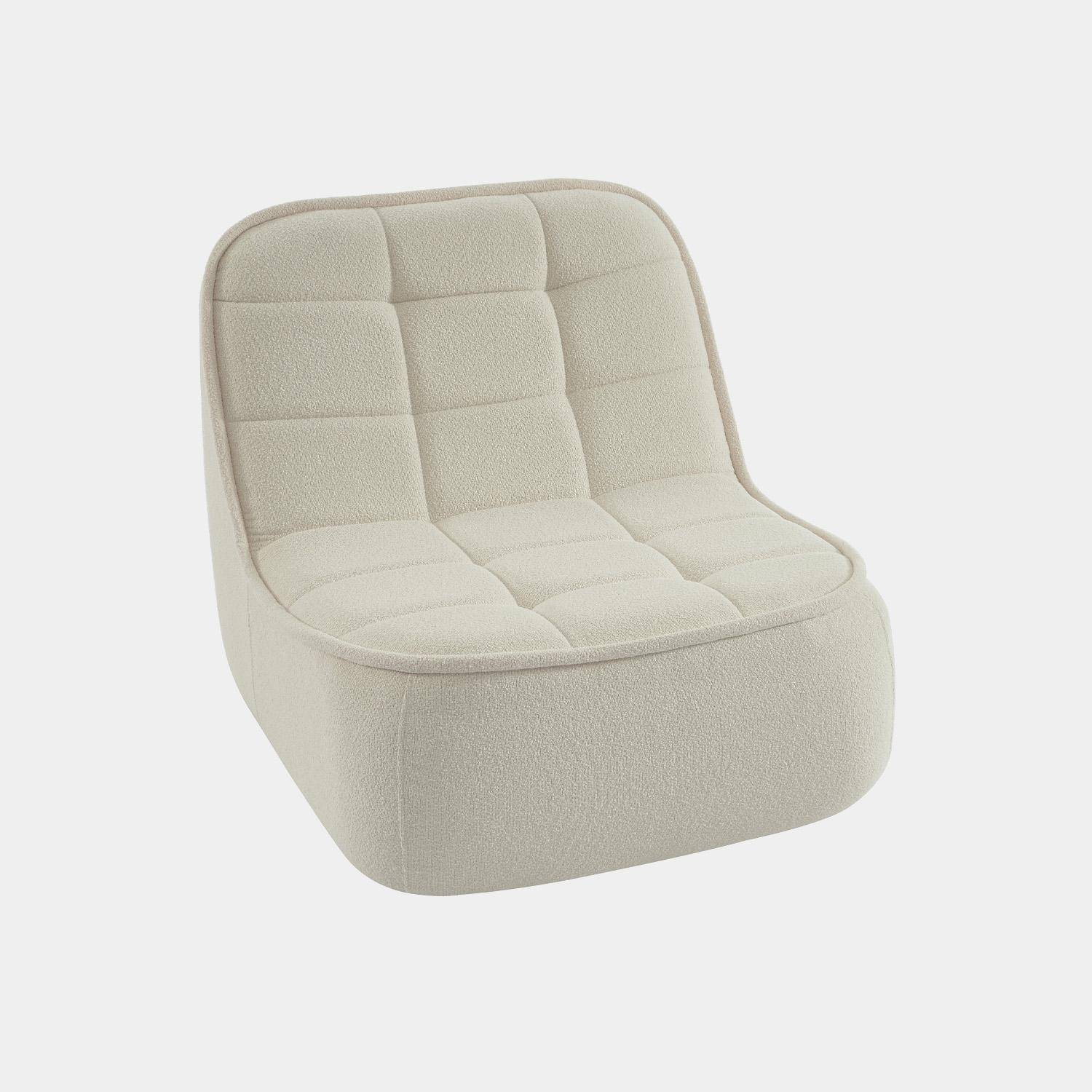 Chauffeuse bouclette texturée 1 place + repose pieds blanc cassé L 93 x P 104 x H 85cm - Boni Photo2
