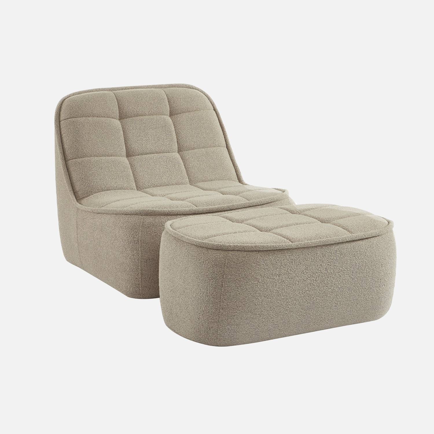 Chauffeuse bouclette texturée 1 place + repose pieds beige