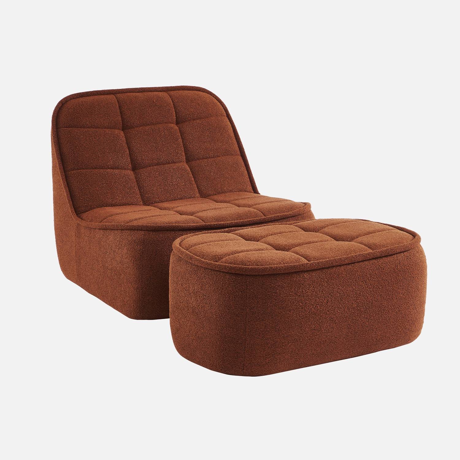 Chauffeuse bouclette texturée 1 place + repose pieds terracotta