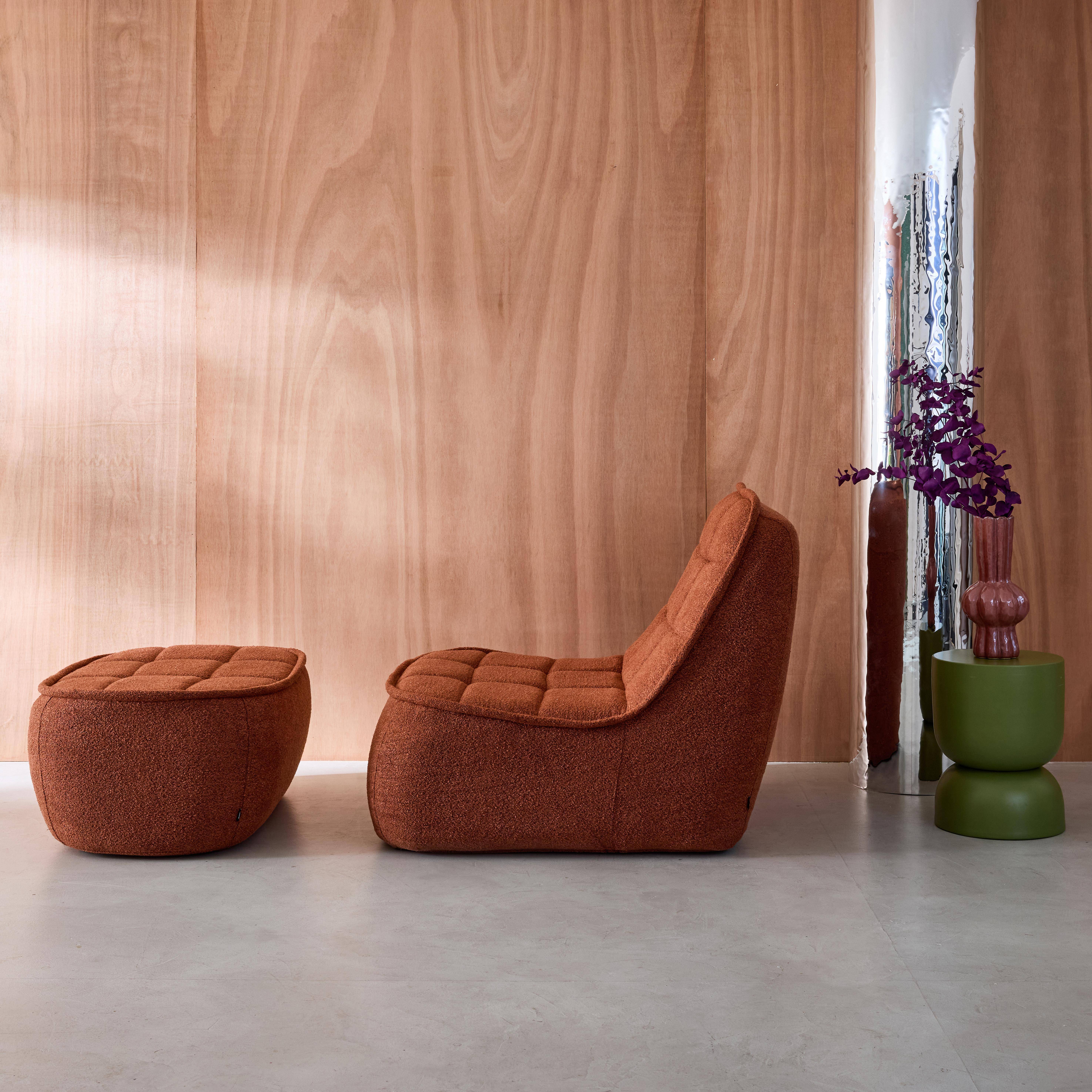 Sessel mit strukturiertem Bouclébezug + Hocker, terrakotta B 93 x T 104 x H 85 cm - Boni Photo2