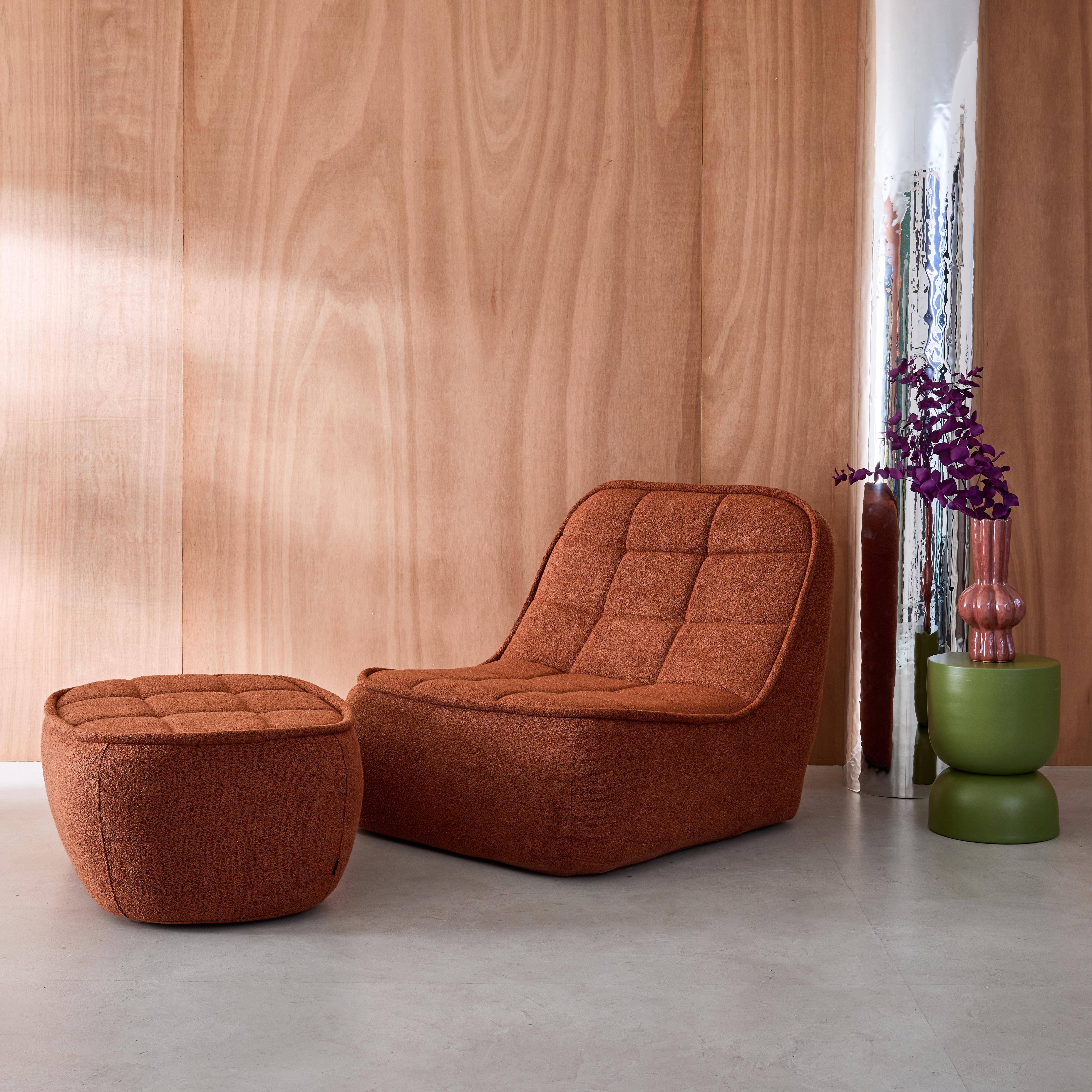 Sessel mit strukturiertem Bouclébezug + Hocker, terrakotta B 93 x T 104 x H 85 cm - Boni Photo1