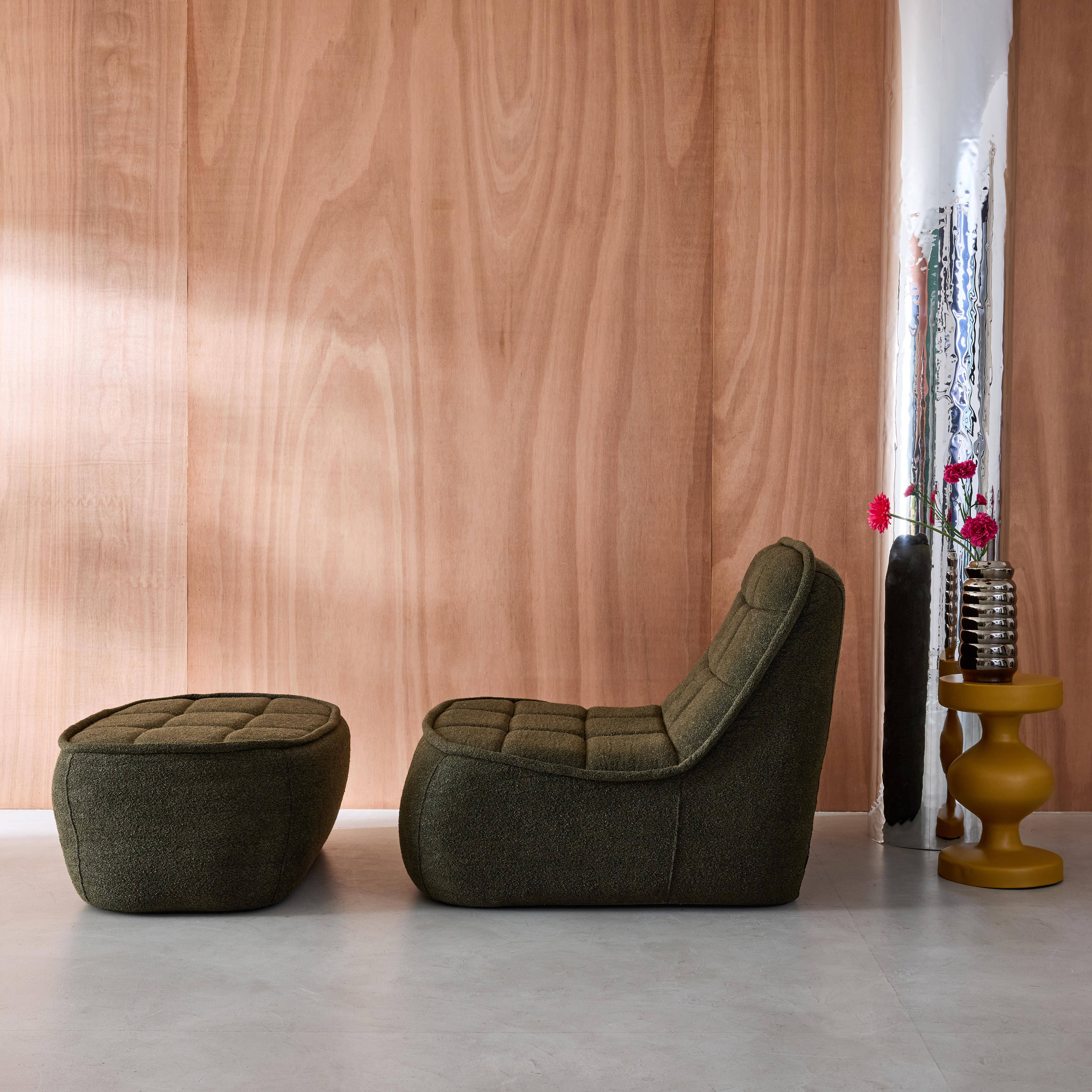 Sessel mit strukturiertem Bouclébezug + Hocker, khaki B 93 x T 104 x H 85 cm - Boni,sweeek,Photo2