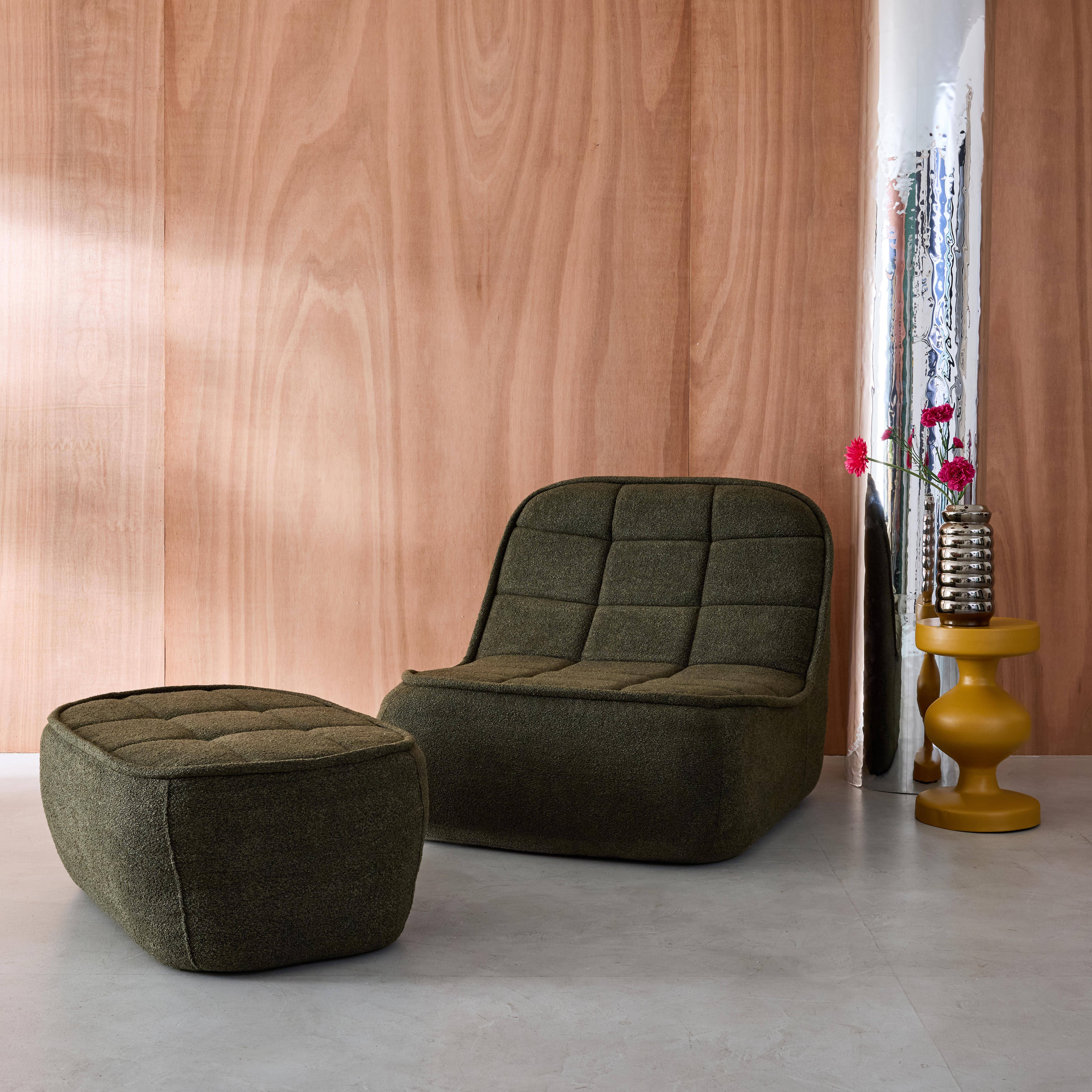 Sessel mit strukturiertem Bouclébezug + Hocker, khaki B 93 x T 104 x H 85 cm - Boni Photo1