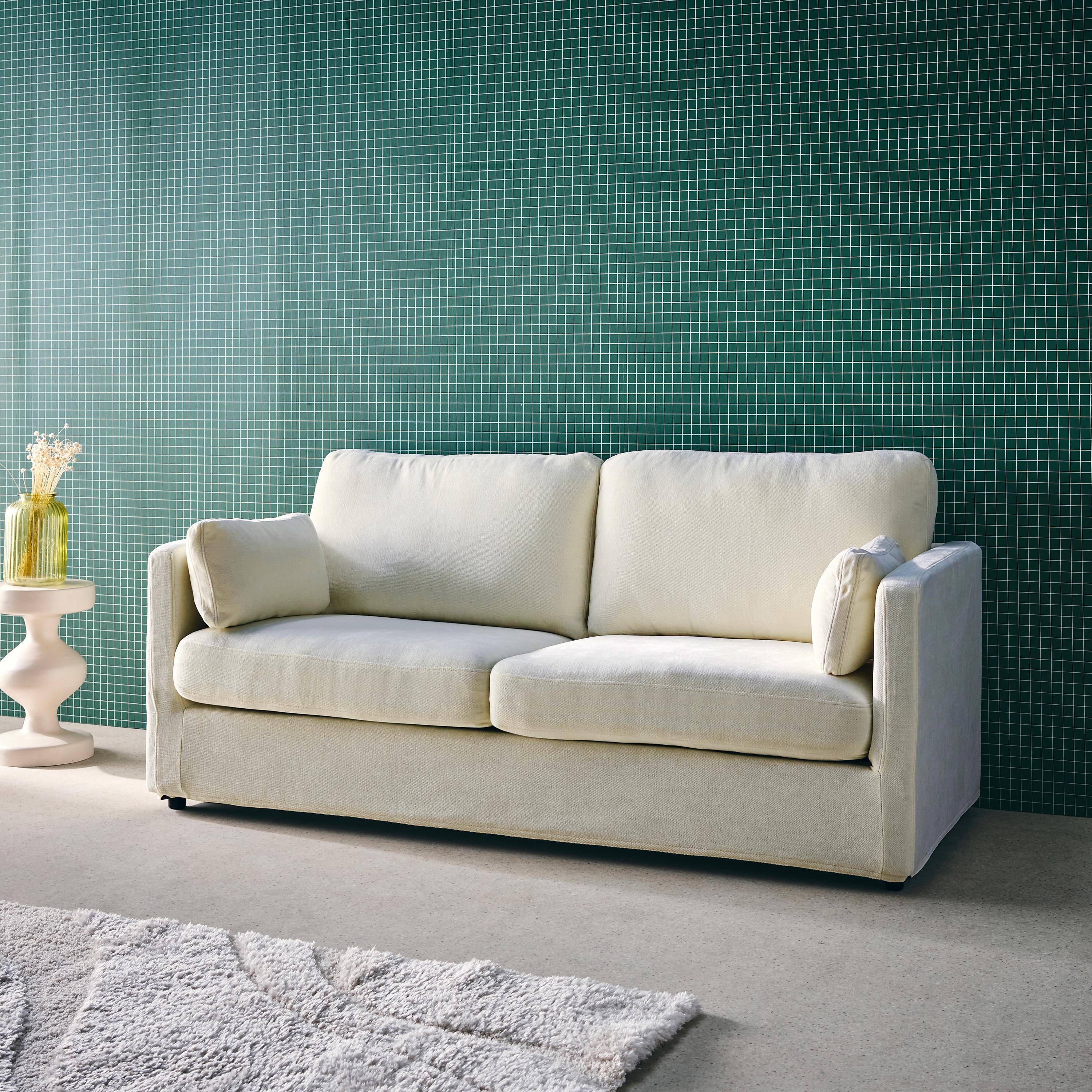 Tweepersoons bank afneembare stoffen hoes wit L 198 x B 88 x H 85cm - Neo,sweeek,Photo2