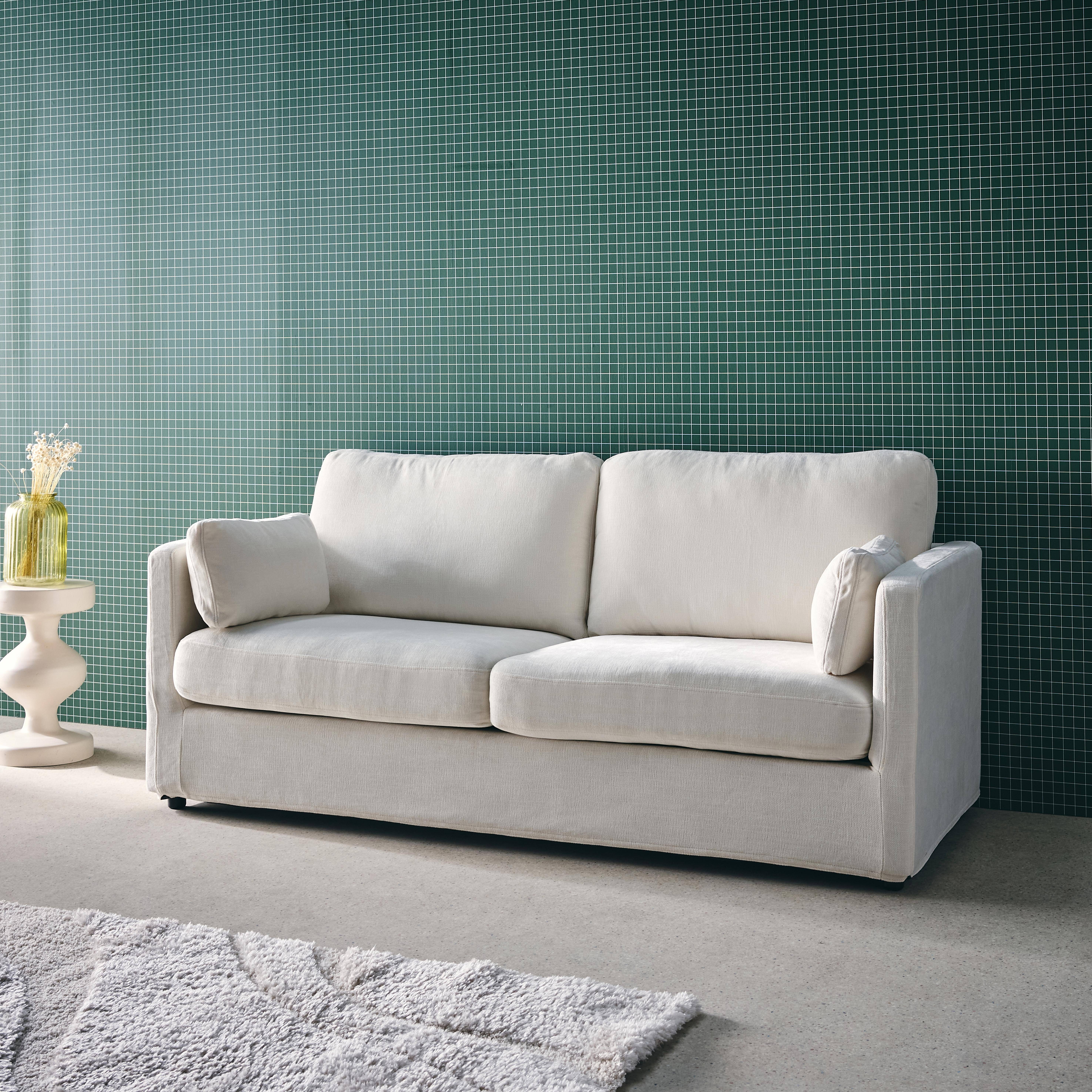 Dwuosobowa sofa z zdejmowanym pokrowcem, biały materiał, dł. 198 x gł. 88 x wys. 85 cm – Neo,sweeek,Photo2