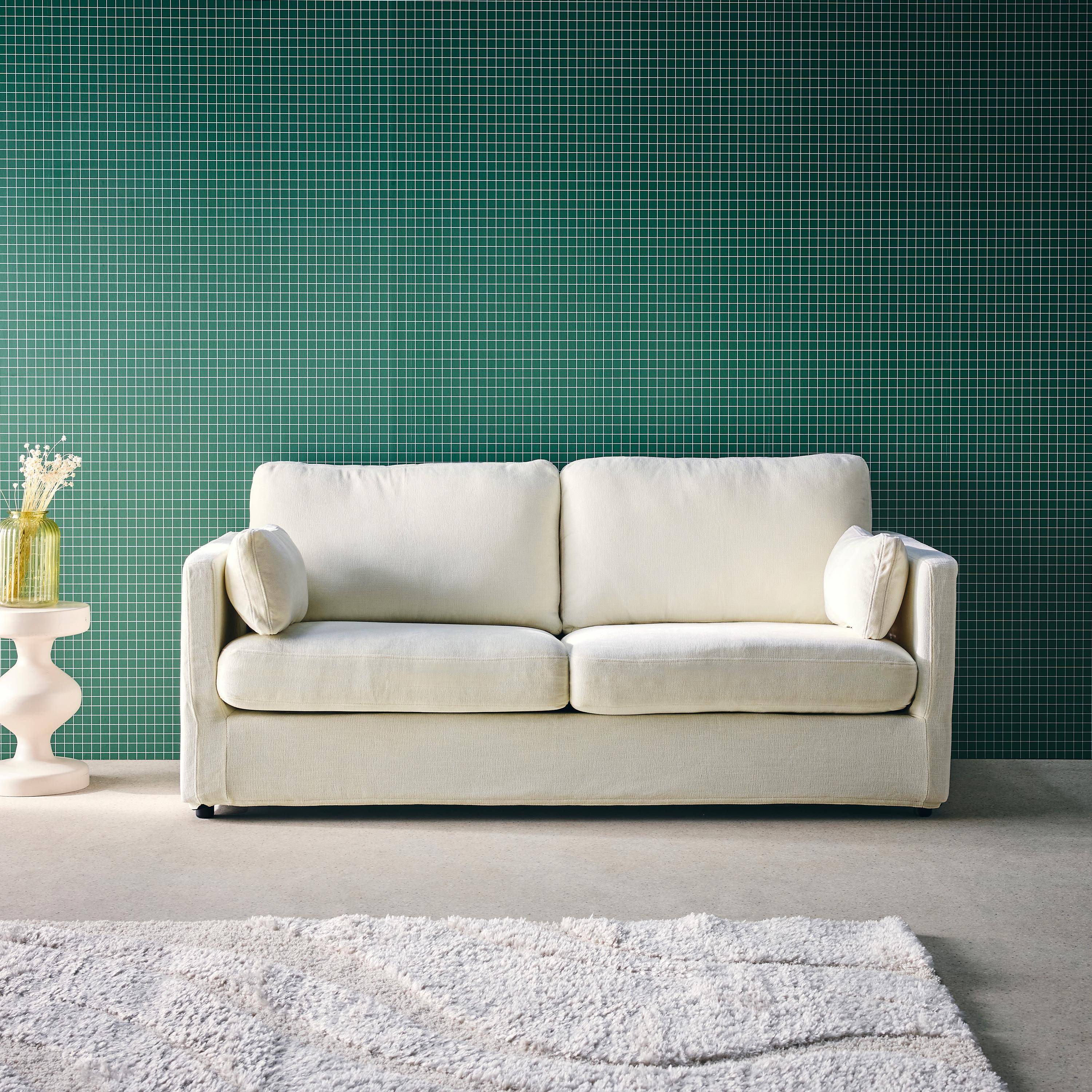 Tweepersoons bank afneembare stoffen hoes wit L 198 x B 88 x H 85cm - Neo Photo1