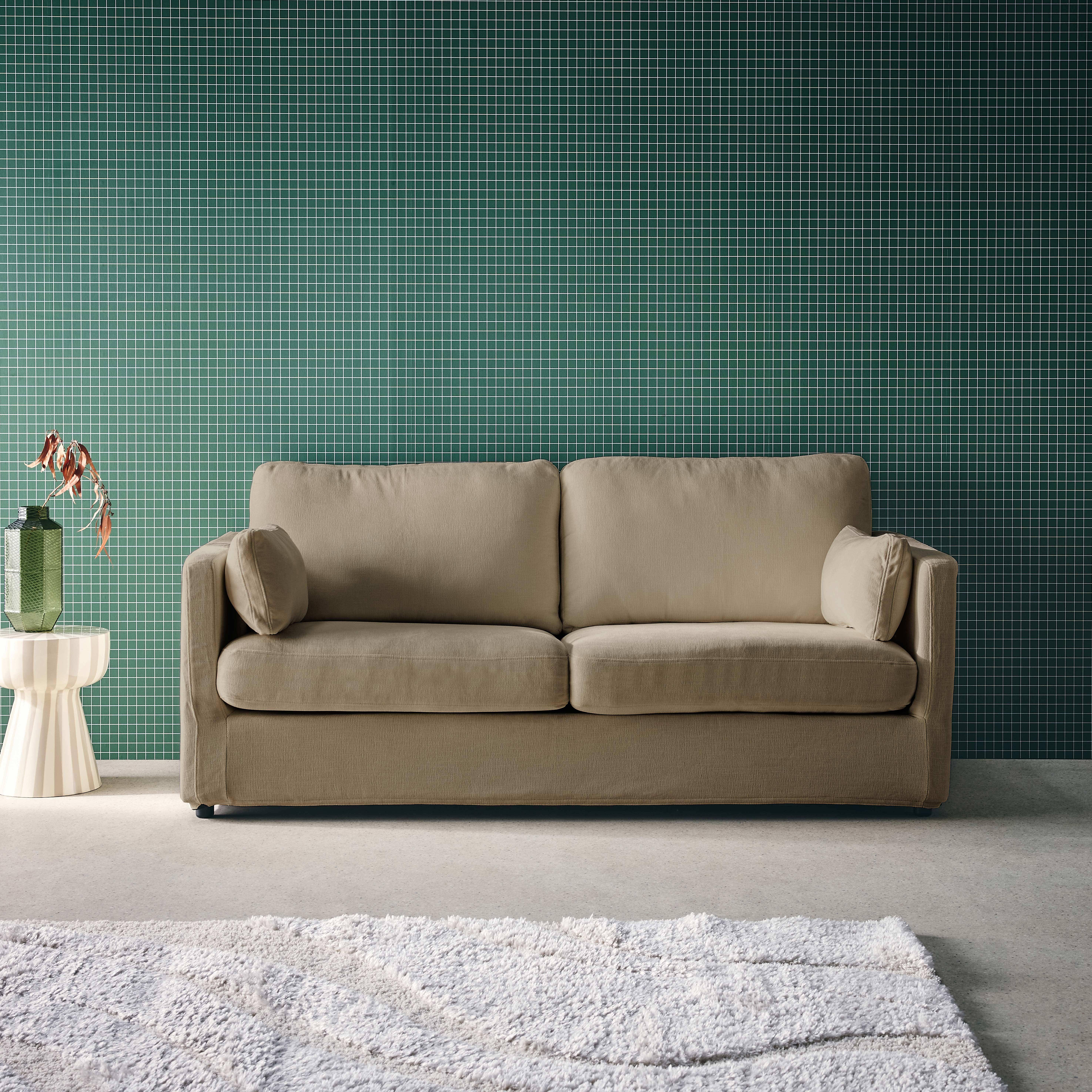 Dwuosobowa sofa z zdejmowanym pokrowcem, kolor taupe, dł. 198 x gł. 88 x wys. 85 cm – Neo Photo1