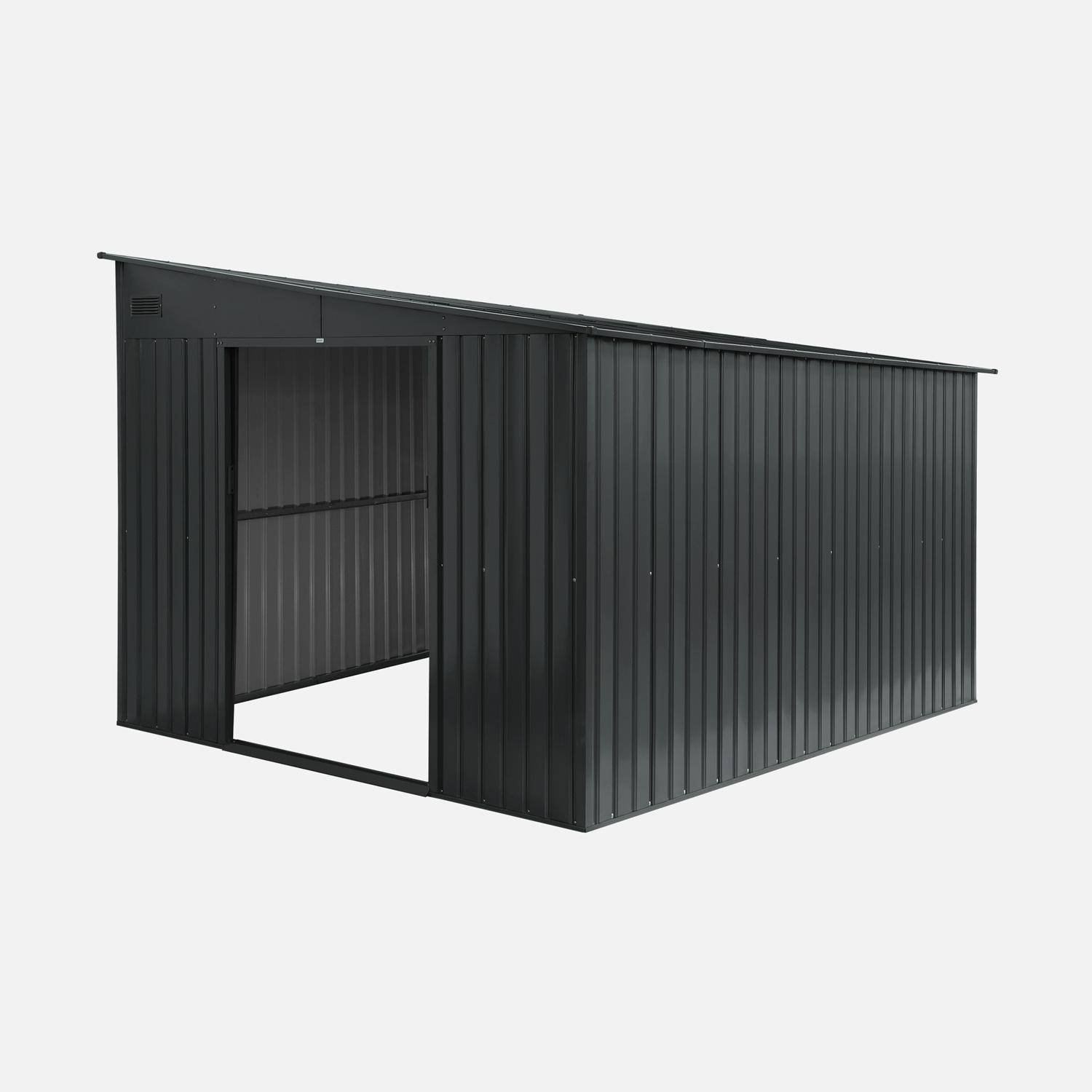 Steel garden shed 8.96 m² with anchoring kit anthracite lean to shed L 277.5 x W 322 x H 203 cm - Ornay,sweeek,Photo4