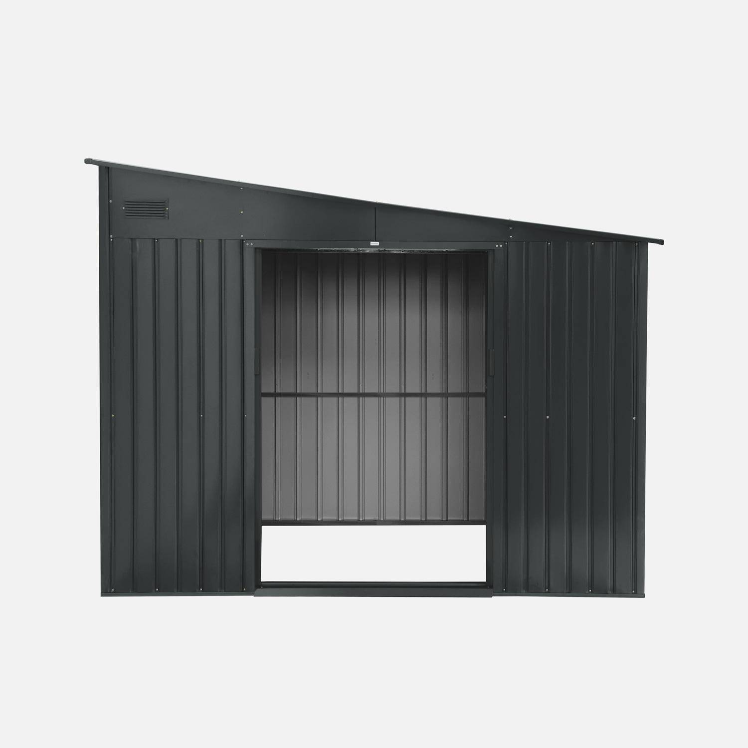 Steel garden shed 8.96 m² with anchoring kit anthracite lean to shed L 277.5 x W 322 x H 203 cm - Ornay,sweeek,Photo5